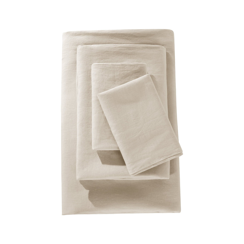 Wrinkle-Resistant Natural Linen Cotton Bed Sheets Set, Deep Pocket - Breathable - Durable - 4 Pieces (Linen, Queen) - Cooling Hotel Quality Bedding Sheets and Pillowcases Detail