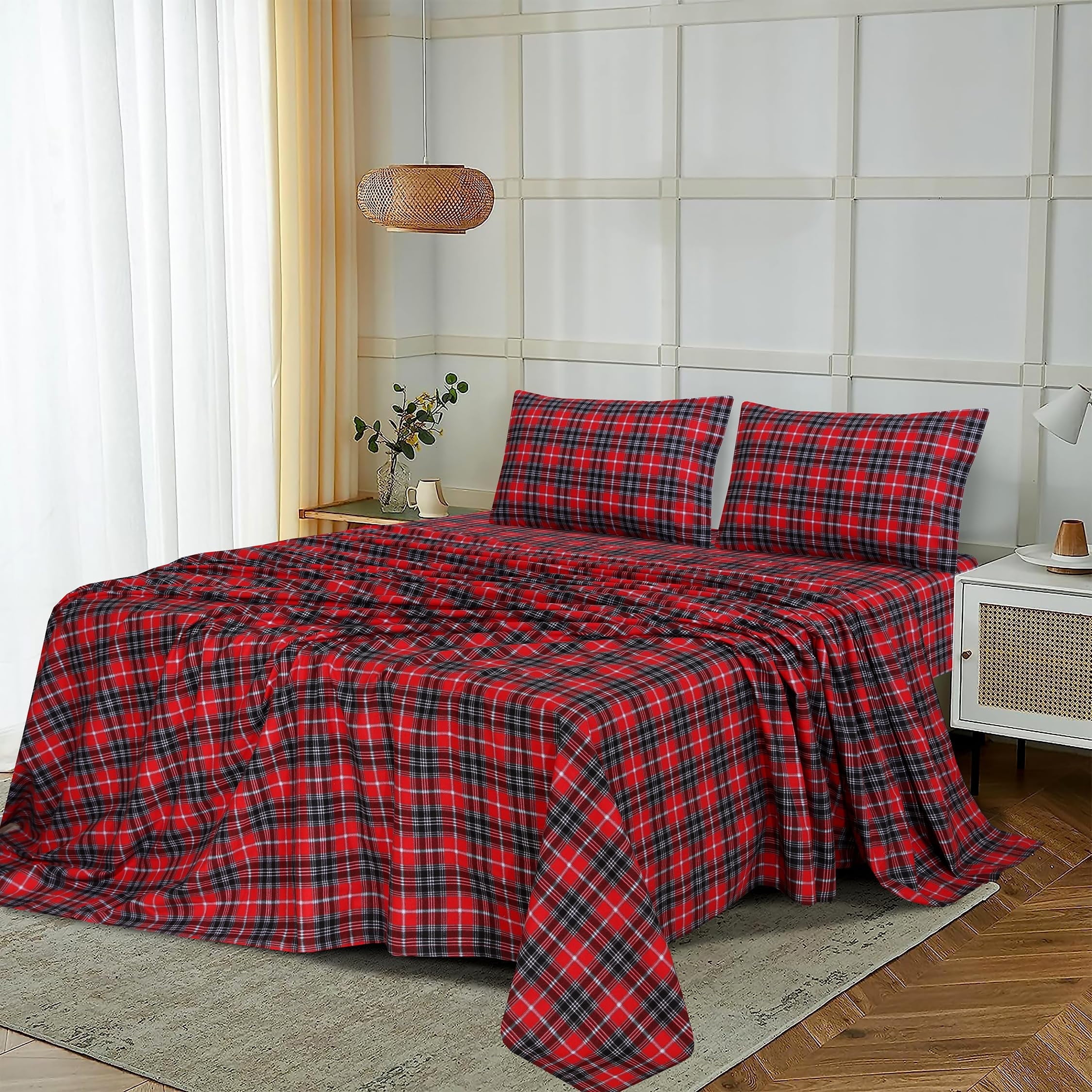 Breathable Luxury Flannel Sheets Queen Size - 100% Cotton Double Brushed Bed Sheets, Deep Pockets 16 Inches Queen Sheet Set, All Season... - Premium Ultra-Soft Pillowcase Pair for Sleeping Detail