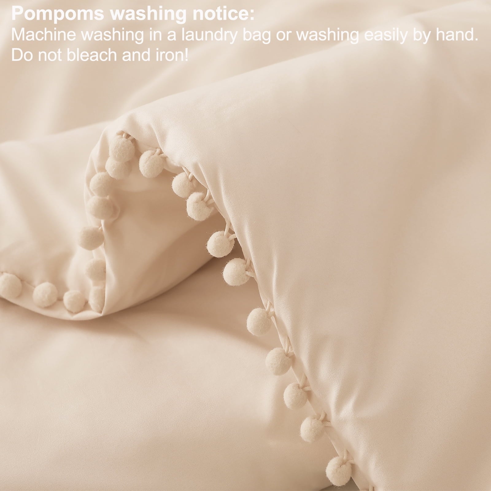 All-Season Boho Pom Pom Ball Fringe King Size Comforter Set, 3 Pieces Beige Lightweight Down Alternative Bedding Comforter Sets ... - Cloud-Like Soft Lightweight Bed Comforter Detail