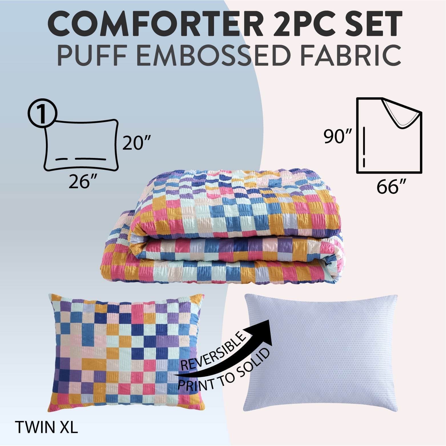 Hypoallergenic Cloud 2-Piece Textured Multi-Check Comforter Set, Twin/TwinXL - Luxurious Quilted Duvet Cover Set Detail