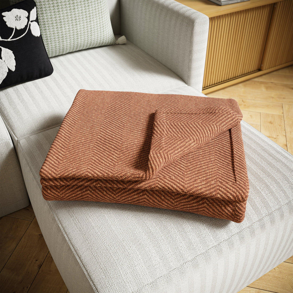 Lightweight Warm Beautiful Rust Woven Herringbone Throw , 50" x 60" - Lightweight Plush Warm Blanket for All Seasons Detail