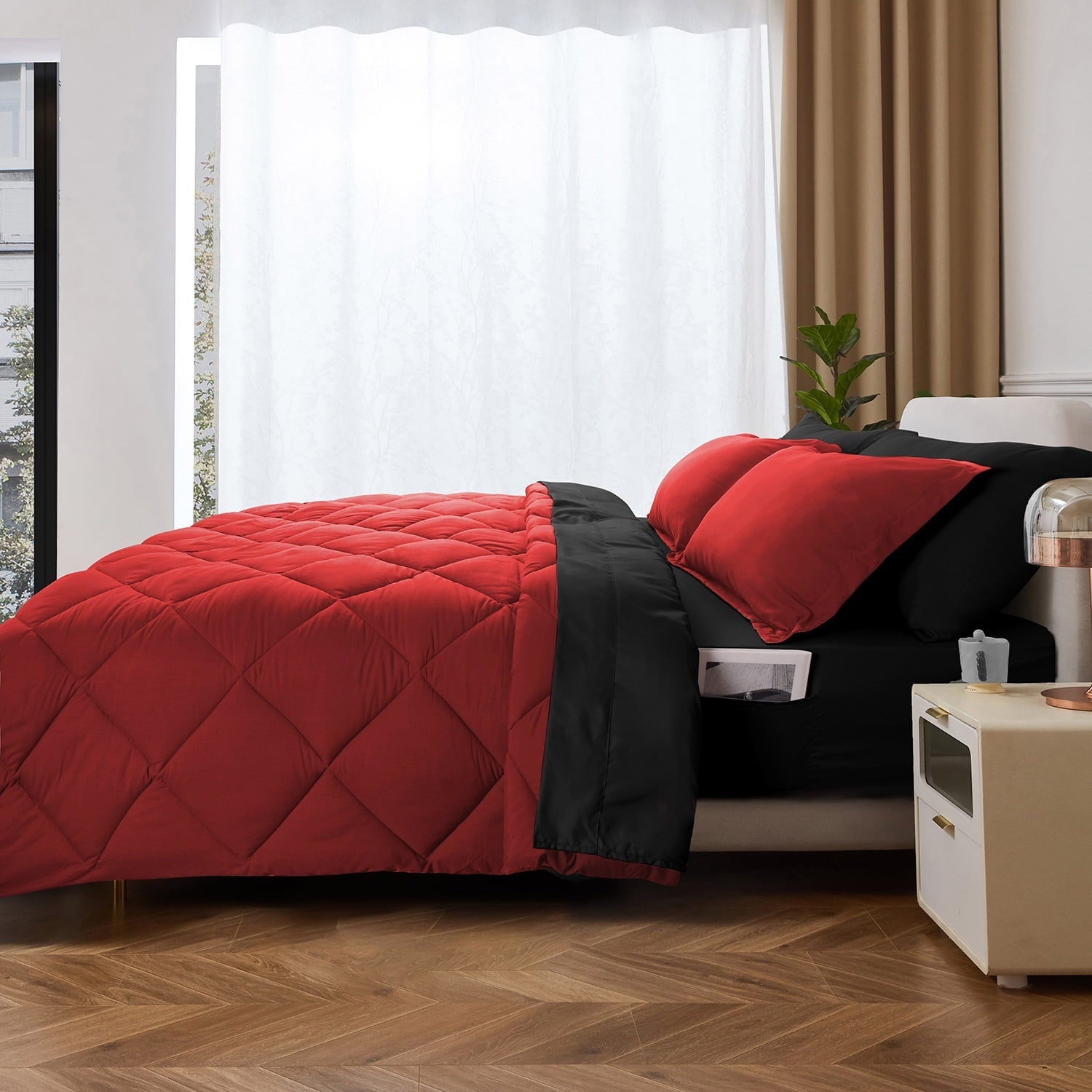 Luxurious Quilted 7 Piece Reversible Queen Comforter Set - Red Quilted Down Alternative Bedding All Season Super Soft Microfiber Bed in... - Luxurious Quilted Duvet Cover Set - Default Title