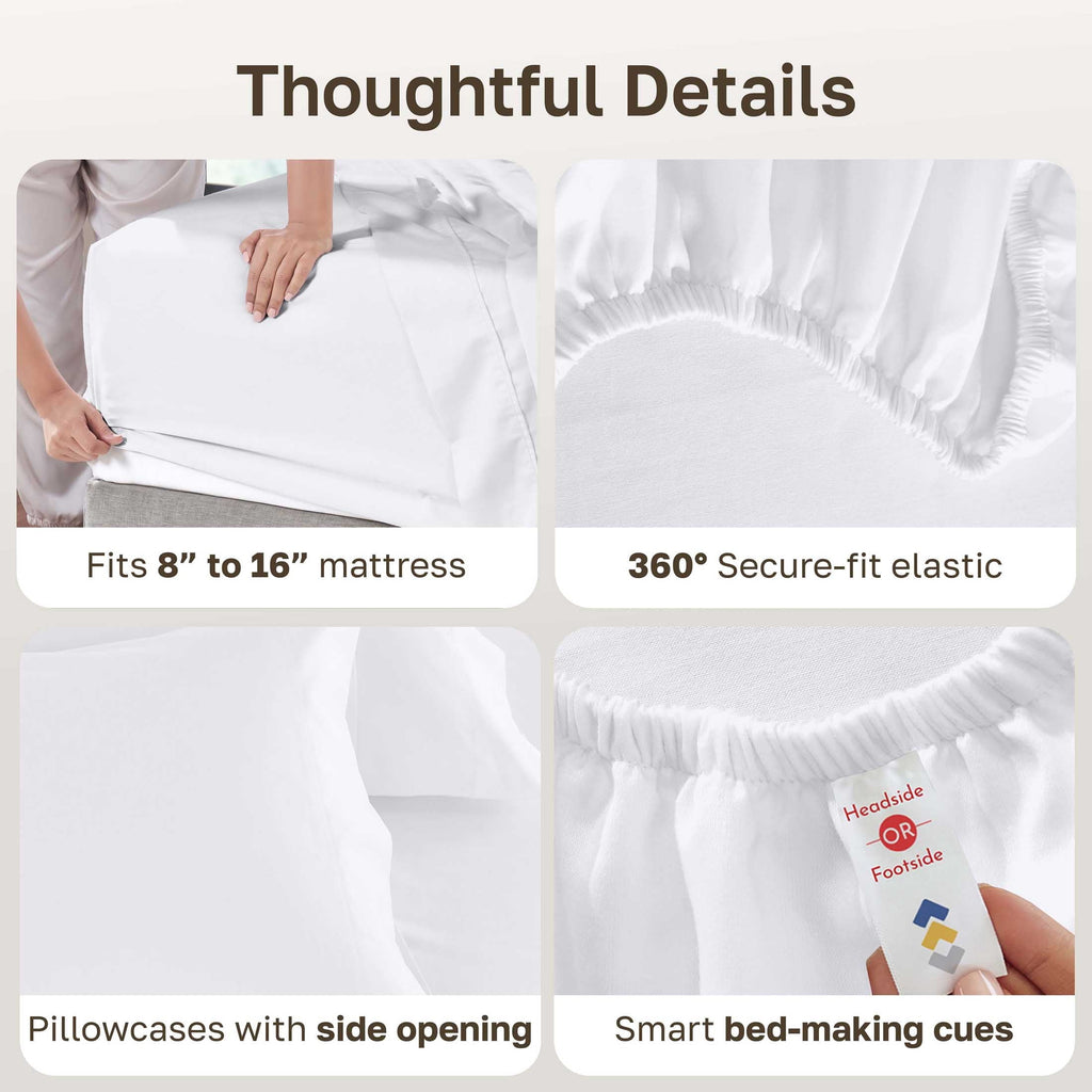 Cooling Sateen 100% Cotton Queen Sheets Set - 600 Thread Count 100% Cotton Sheets Queen, Sateen Deep Pocket Adult/Teen 4 Piece Bed Sh - Cooling Hotel Quality Bedding Sheets and Pillowcases Detail