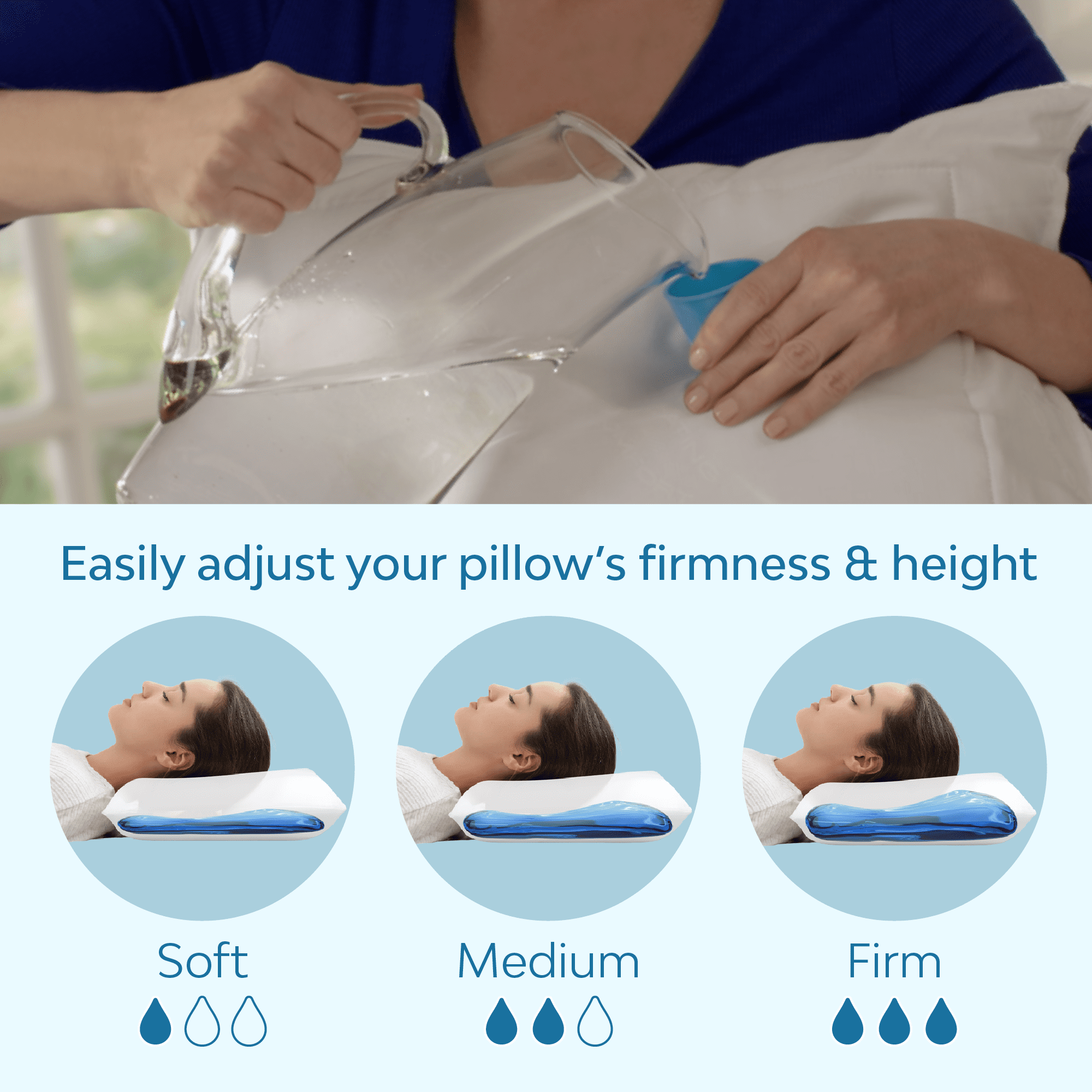 Hotel Collection Fiber Water Pillow: Adjustable Pillow for Neck Pain Relief, Pillow for Side, Back, and Stomach Sleepers, The Original... - Hotel Quality Plush Sleeping Pillows Detail