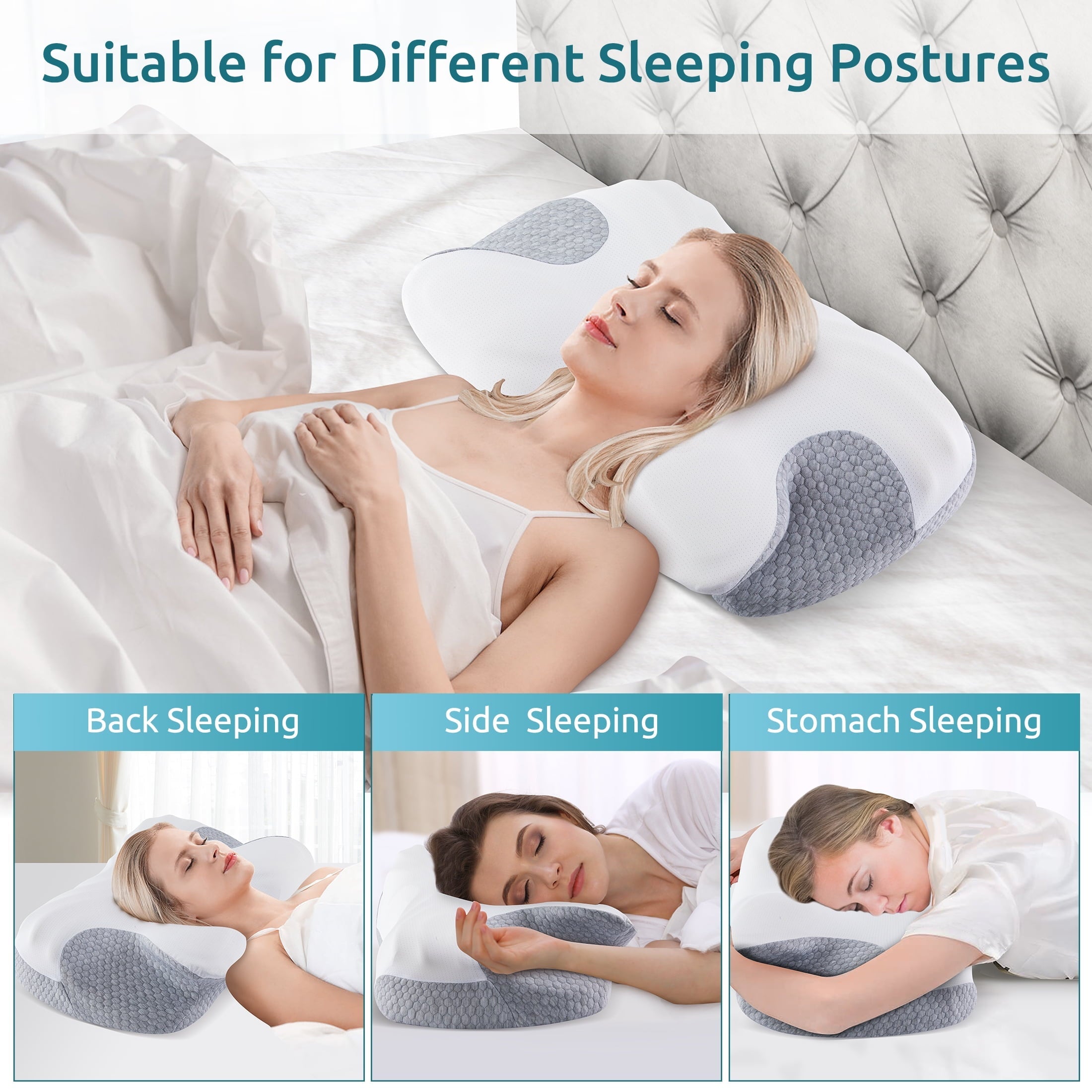 Ergonomic Memory Foam Cervical Memory Foam Pillow Neck Bed Pillow for Pain Relief Sleeping, Ergonomic Orthopedic for Side Back and Stomach ... - Ergonomic Memory Foam Pillow for Neck Pain Support Detail