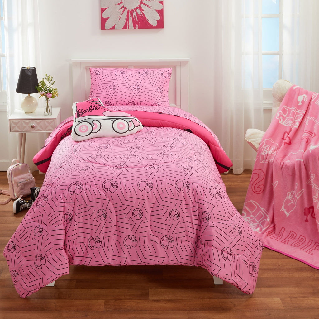 All-Season Kids 2 Piece Pink Black Chevron Reversible Comforter and Pillowcase set, Twin/full - Luxurious Quilted Duvet Cover Set Detail