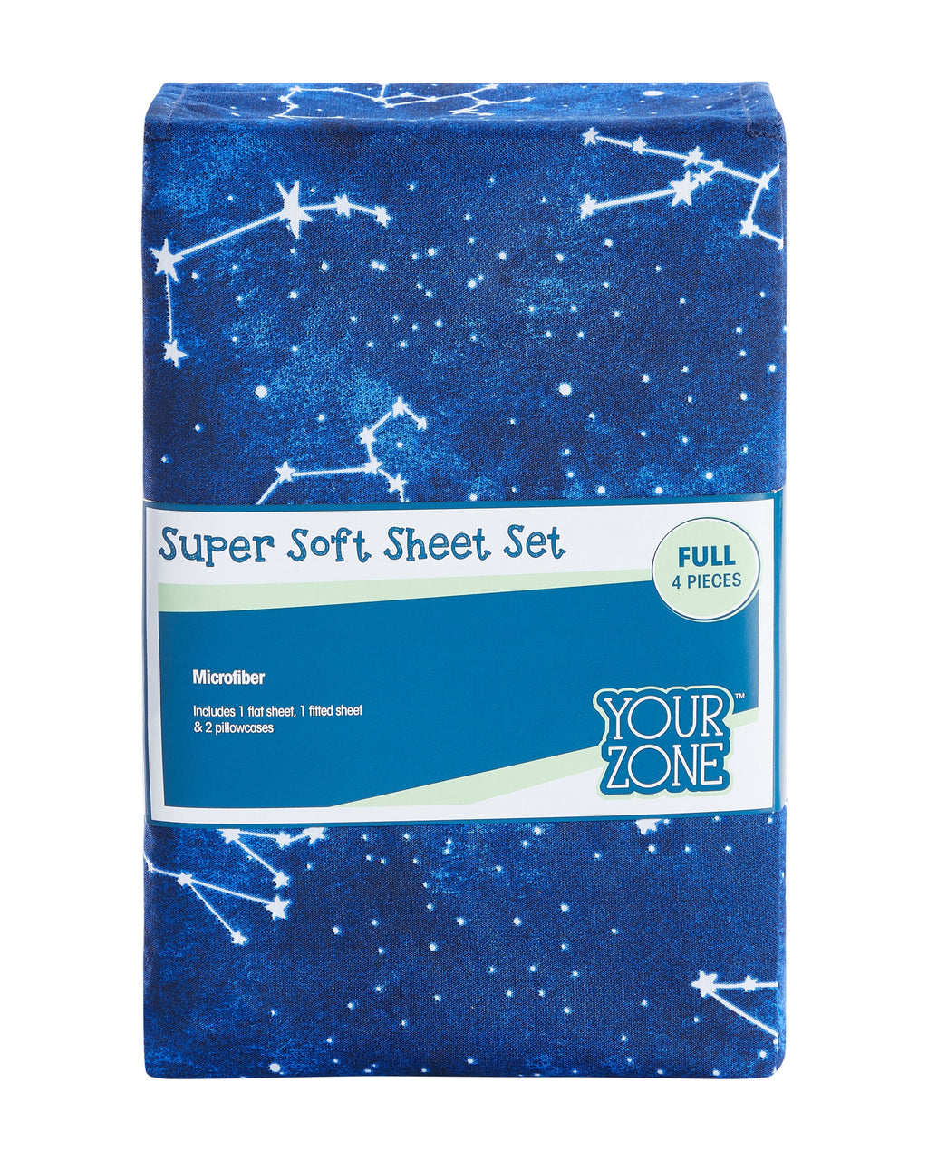 Wrinkle-Resistant Kids Soft Microfiber Sheet Set, Navy Blue Stars, Full, 4 Pieces, Easy Care - Breathable Egyptian Cotton Flat & Fitted Sheets Detail
