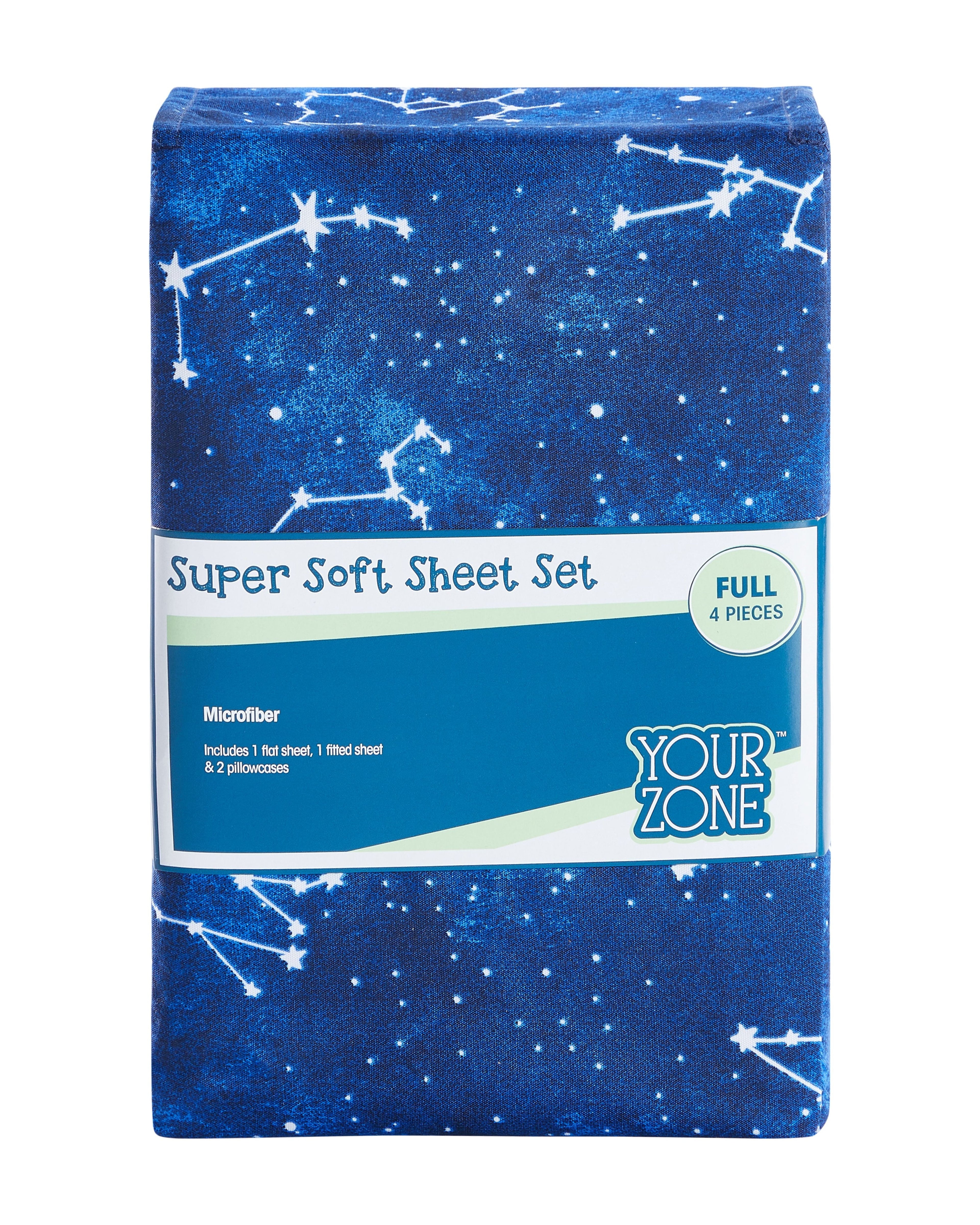 Wrinkle-Resistant Kids Soft Microfiber Sheet Set, Navy Blue Stars, Full, 4 Pieces, Easy Care - Breathable Egyptian Cotton Flat & Fitted Sheets Detail