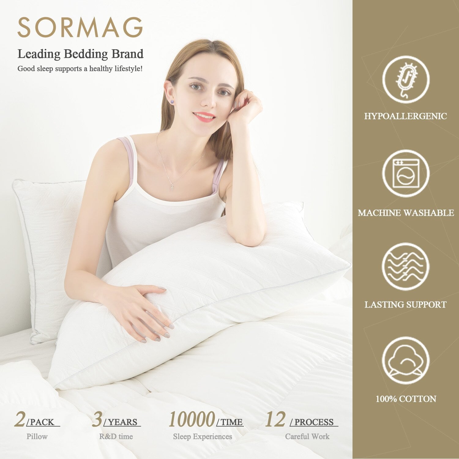 Ergonomic Memory Foam Bed Pillows Queen Size Set of 2 Pillows for Bed 2 Pack Cooling Hotel Collection Down Alternative Pillows 20 x 30 inches - Ergonomic Memory Foam Pillow for Neck Pain Support Detail
