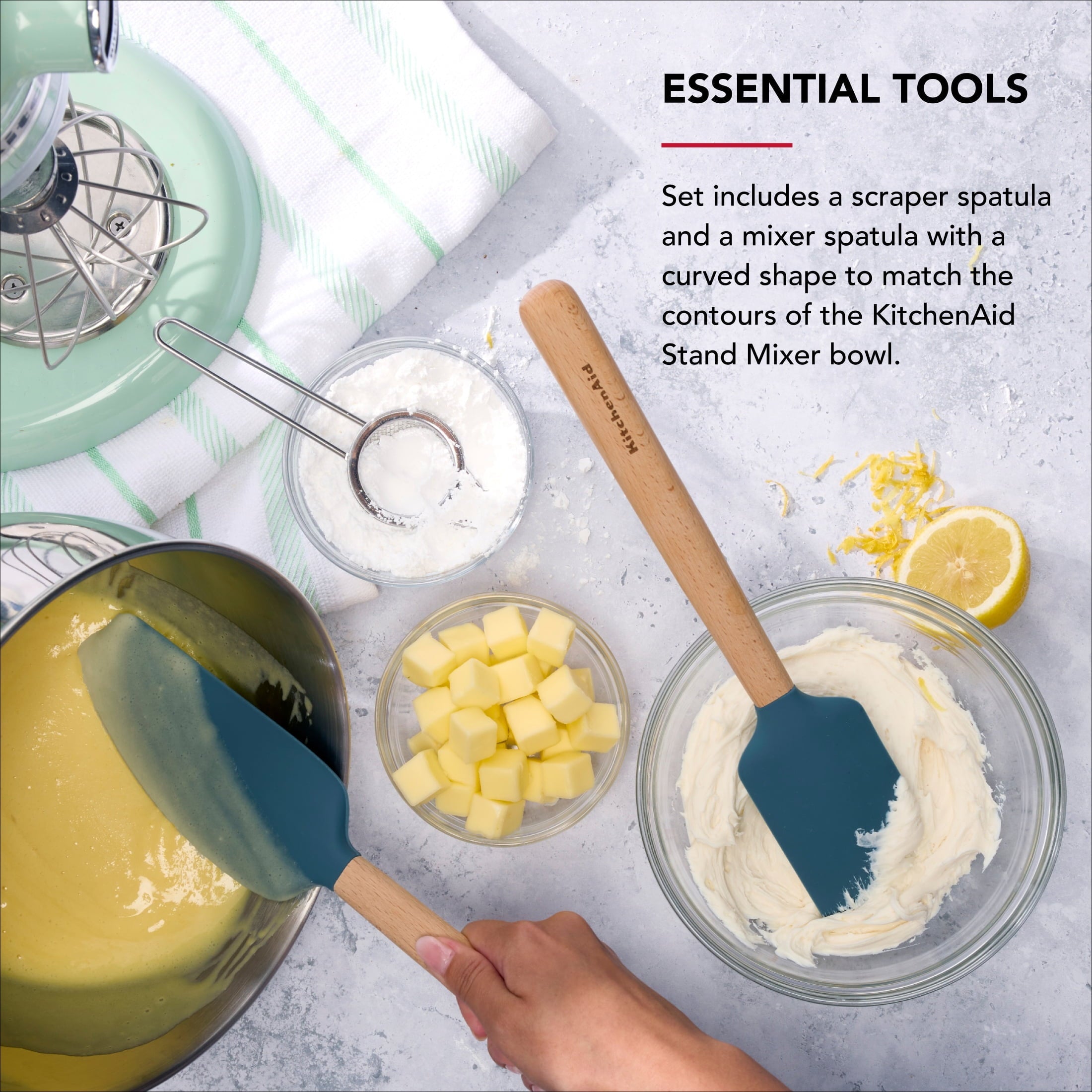 Chef-Quality 2-Piece Silicone Mixing Spatula and Scraper Set for Cooking, Agave - Heavy Duty Stainless Steel Kitchen Shears Detail