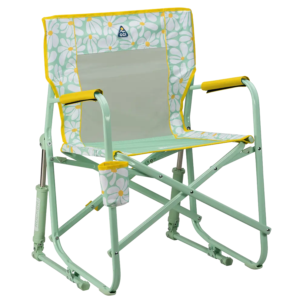 Premium All-Weather Freestyle Rocker - Choice 711 - Patented Spring-Action Rocking Chair for Camping - Green/Yellow