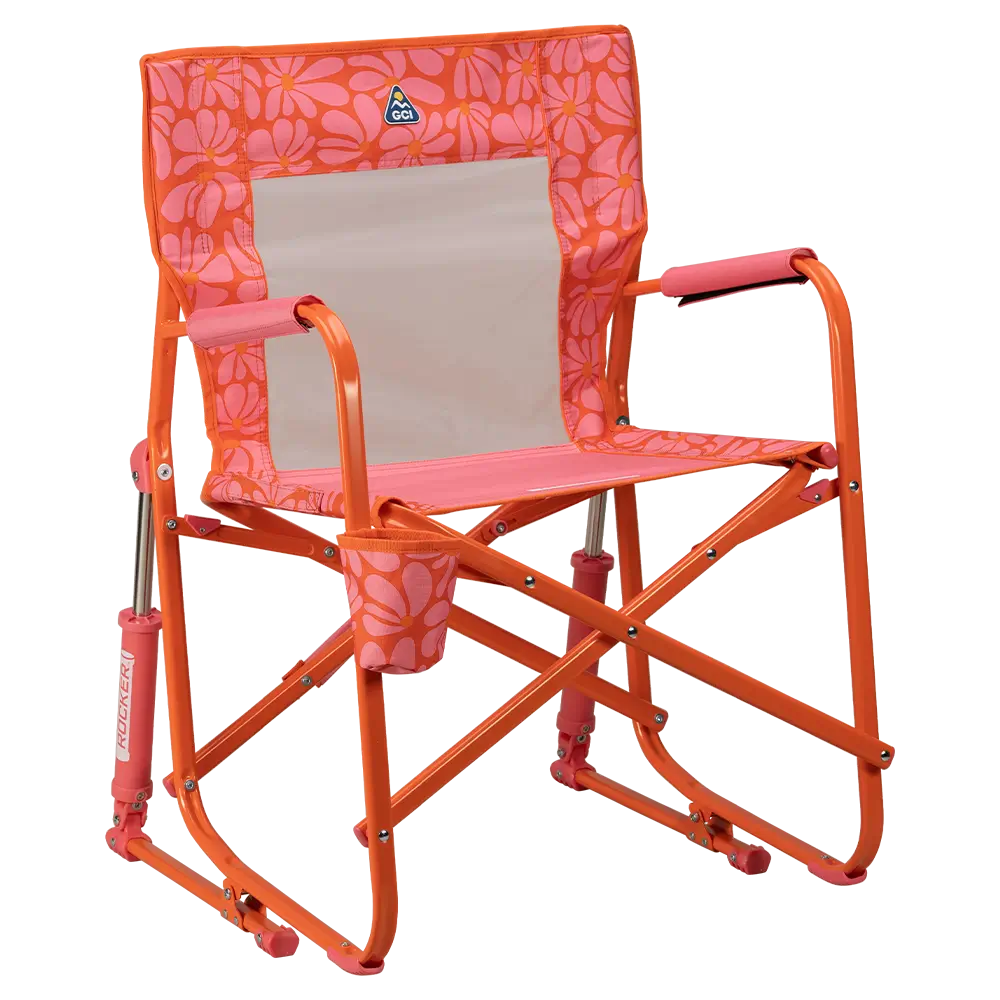 Premium All-Weather Freestyle Rocker - Choice 711 - Patented Spring-Action Rocking Chair for Camping - Pink/Orange