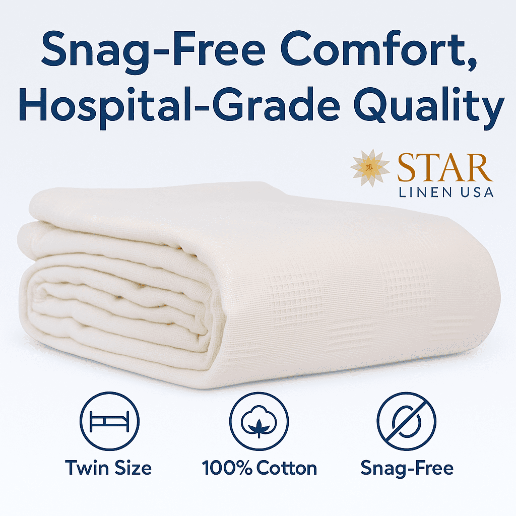 Lightweight Warm Hospital Thermal Blanket Throw Snag Free | 100% Cotton | Twin 66"x90" | White (1) - Luxury Knitted Decorative Throw Blanket with Fringes Detail