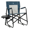 Premium All-Weather Freestyle Rocker with Side Table - Choice 853 - Patented Spring-Action Rocking Chair for Camping - Heathered Indigo