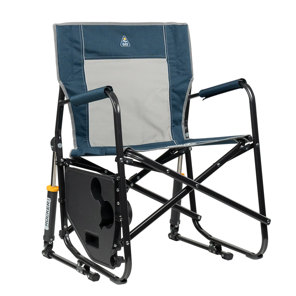 Premium All-Weather Freestyle Rocker with Side Table - Choice 853 - Patented Spring-Action Rocking Chair for Camping Detail