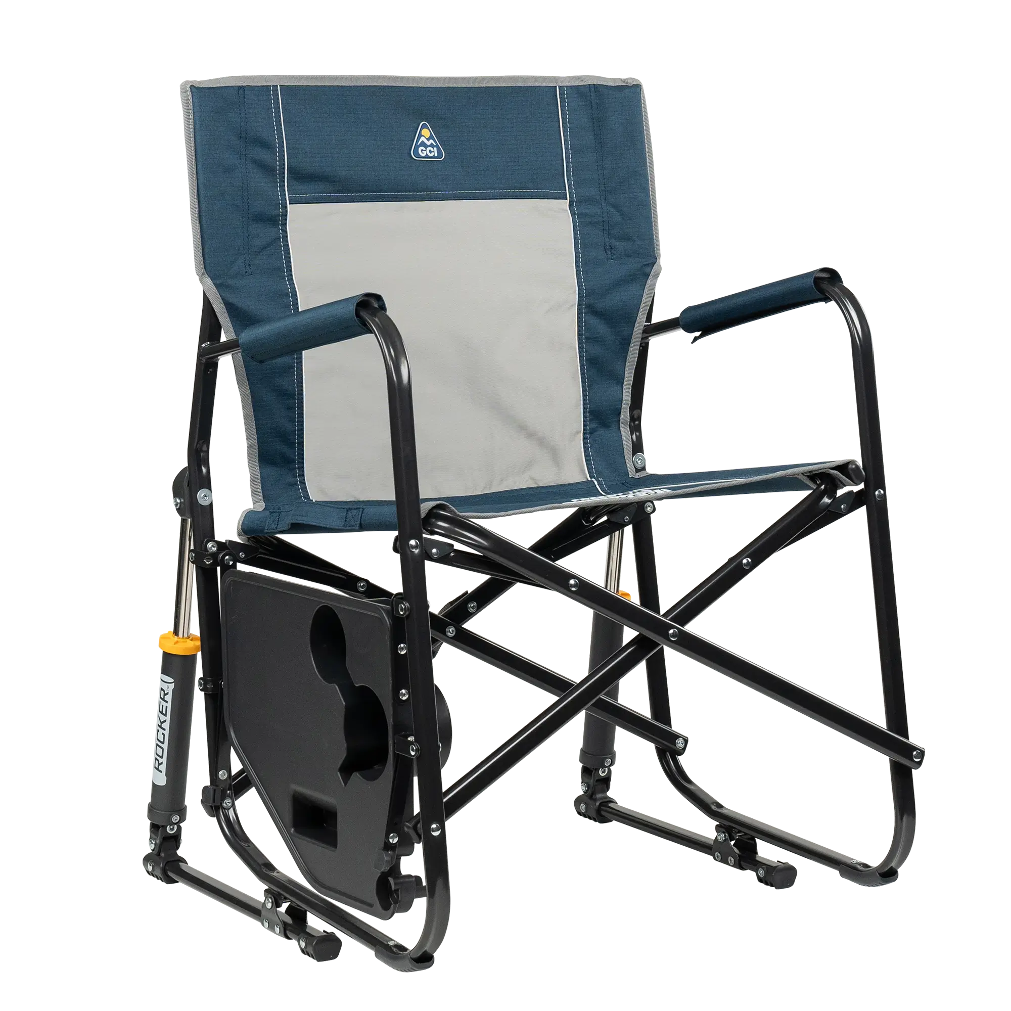 Premium All-Weather Freestyle Rocker with Side Table - Choice 853 - Patented Spring-Action Rocking Chair for Camping Detail