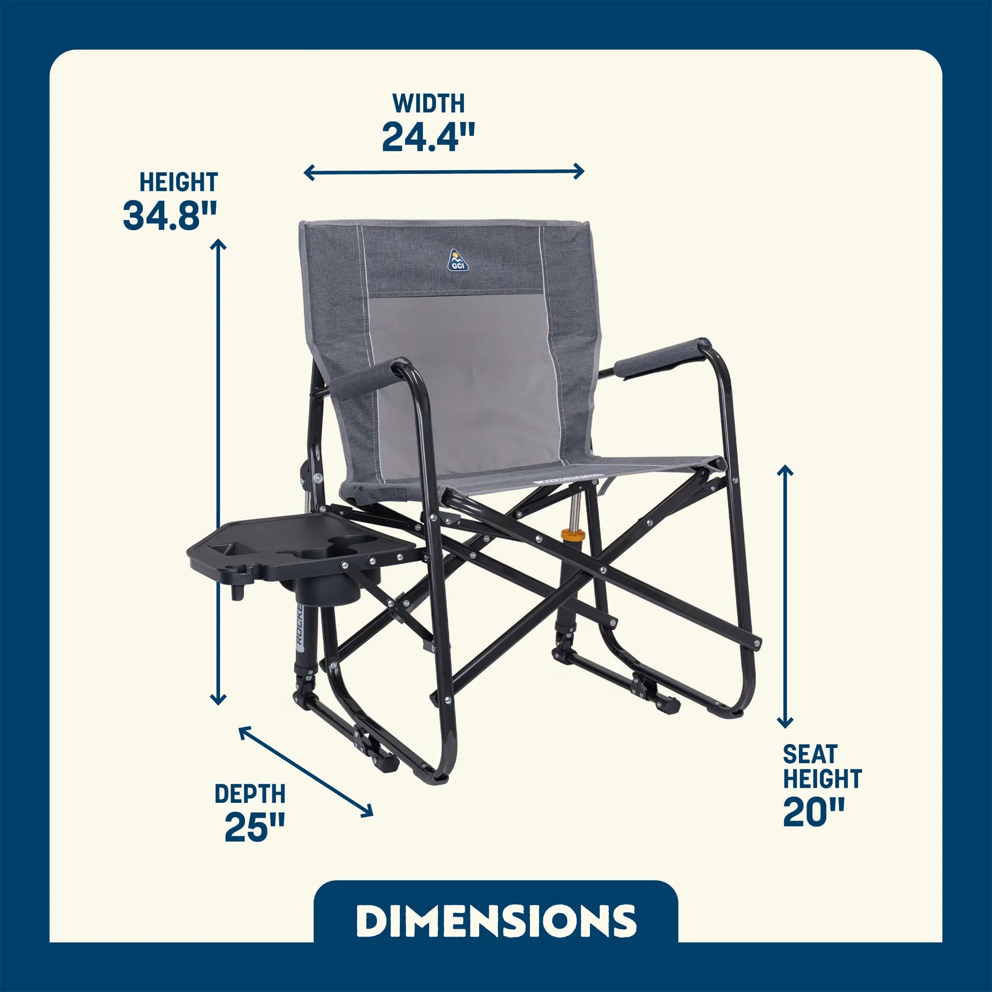 Premium All-Weather Freestyle Rocker with Side Table - Choice 853 - Patented Spring-Action Rocking Chair for Camping Detail