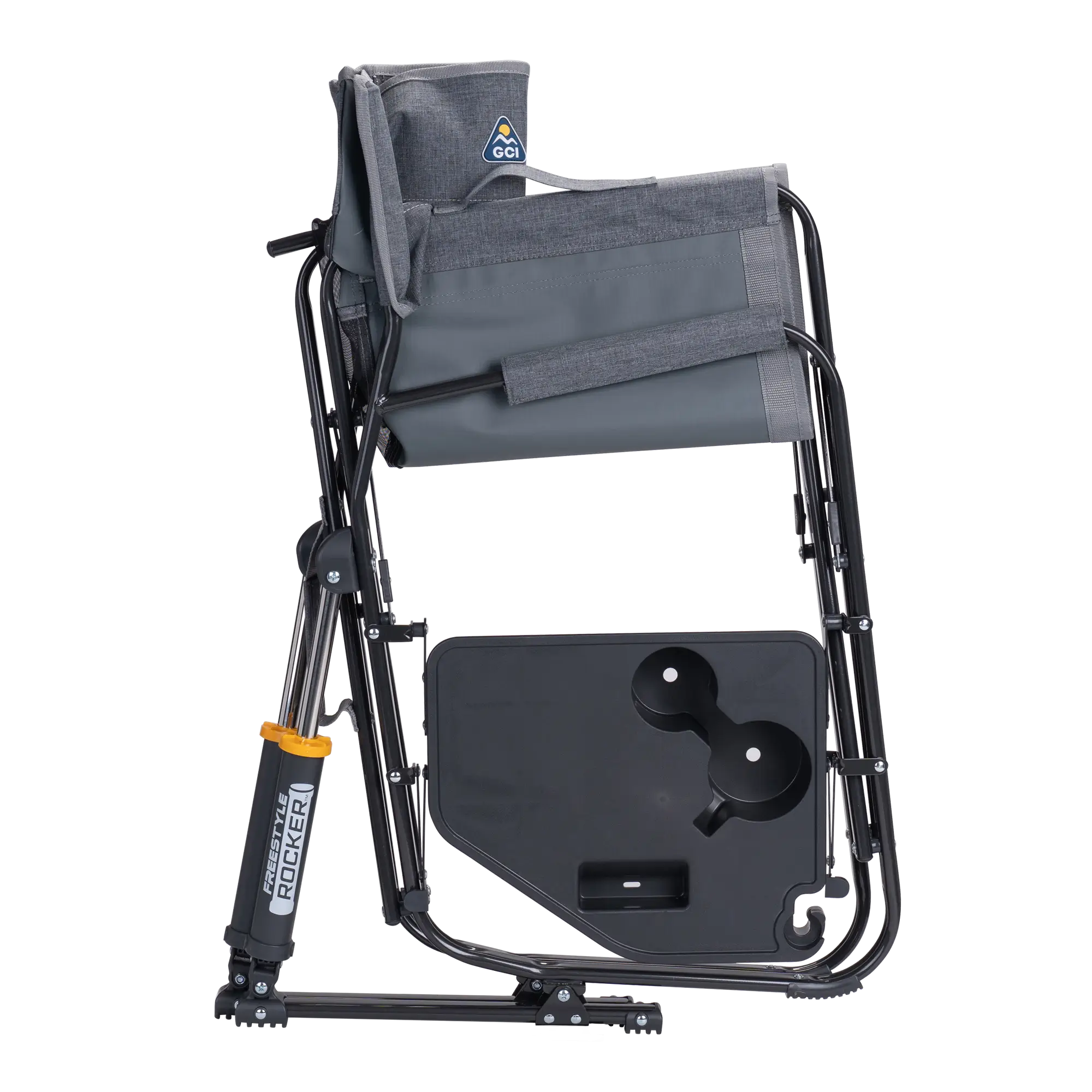 Premium All-Weather Freestyle Rocker with Side Table - Choice 853 - Patented Spring-Action Rocking Chair for Camping Detail