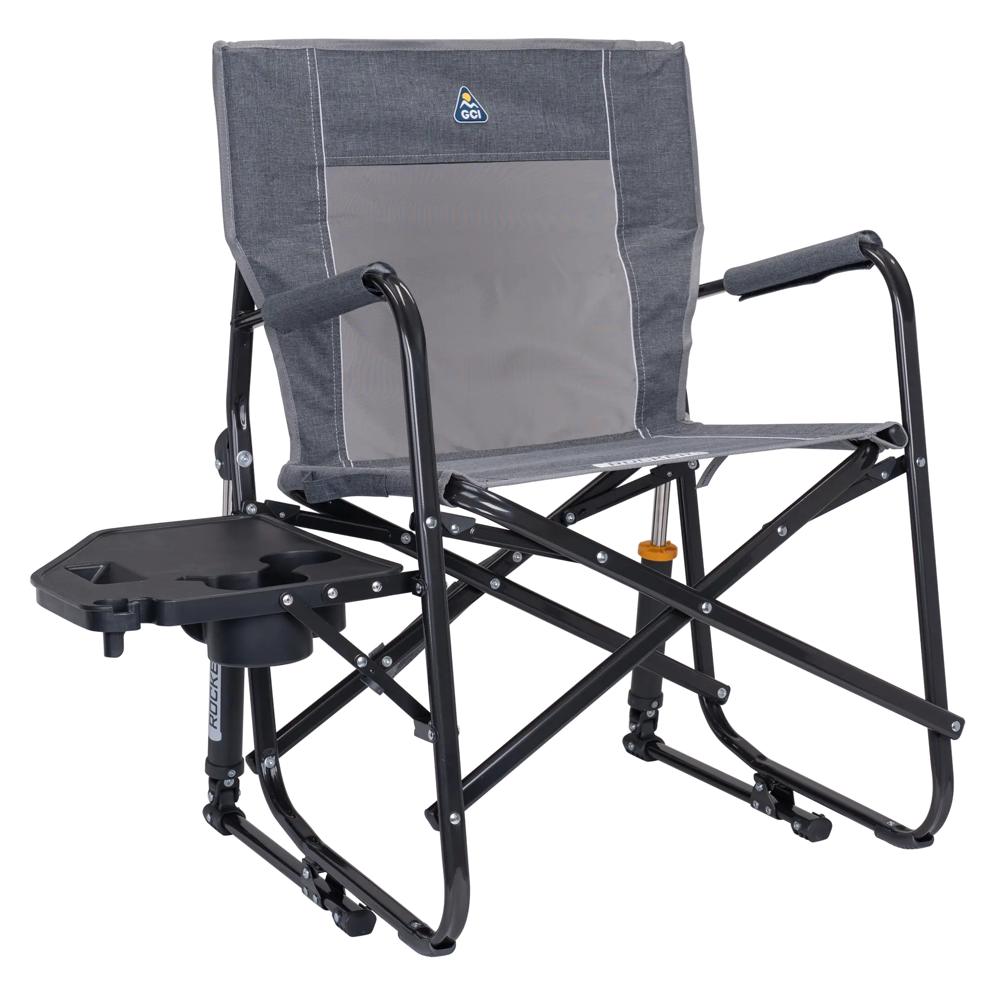 Premium All-Weather Freestyle Rocker with Side Table - Choice 853 - Patented Spring-Action Rocking Chair for Camping - Heathered Pewter