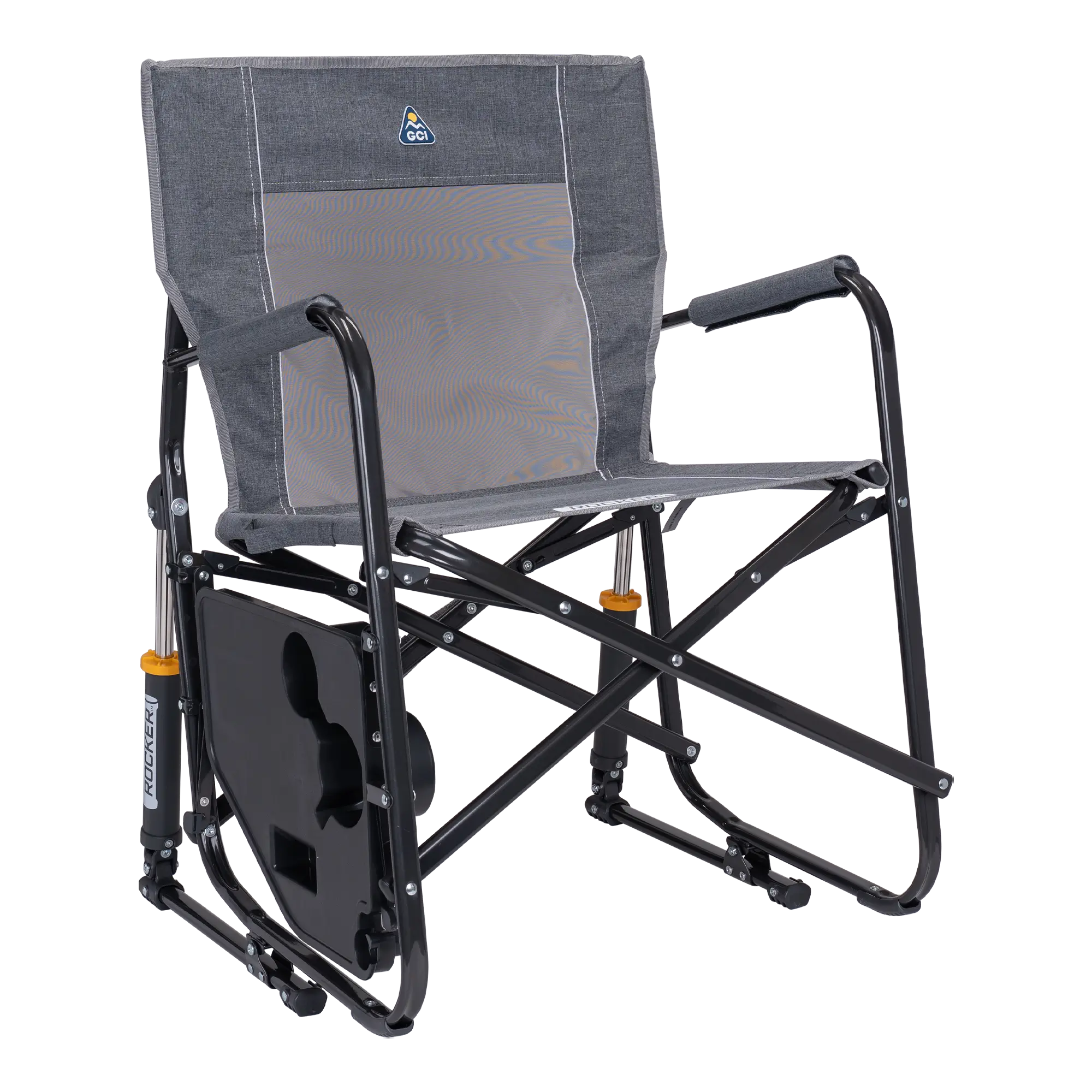 Premium All-Weather Freestyle Rocker with Side Table - Choice 853 - Patented Spring-Action Rocking Chair for Camping Detail