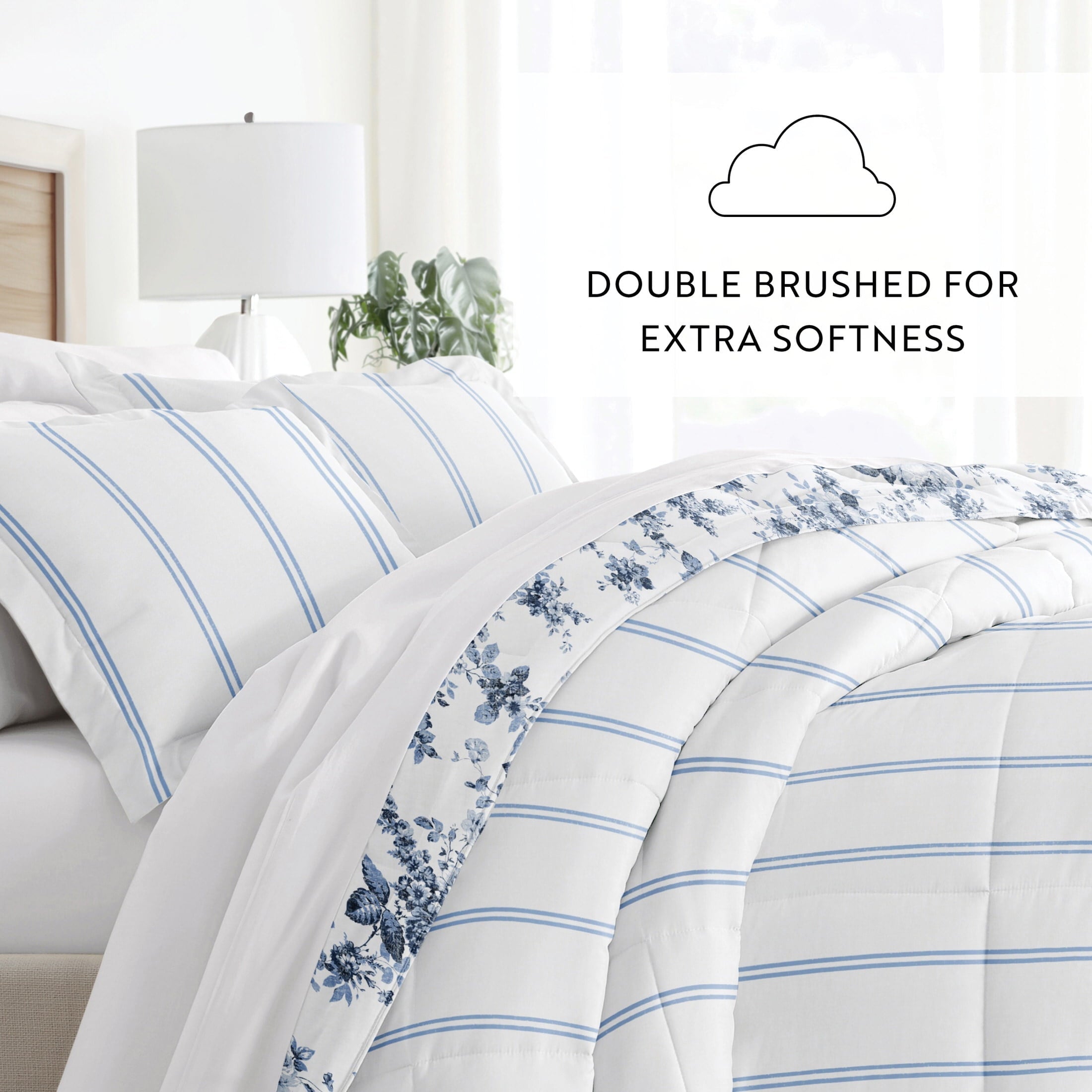 Fluffy Down Alternative Down Alternative Cabbage Rose Stripe Stone Reversible Comforter Set - Cloud-Like Soft Lightweight Bed Comforter Detail