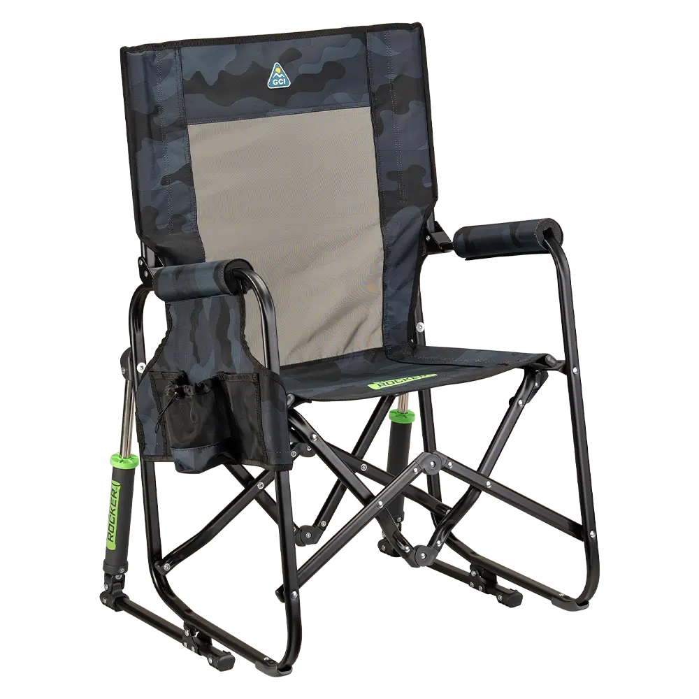 Heavy-Duty Freestyle Stowaway Rocker - Choice 794 - RoadTrip Rocker Smooth Motion Camp Chair - Stealth Camo