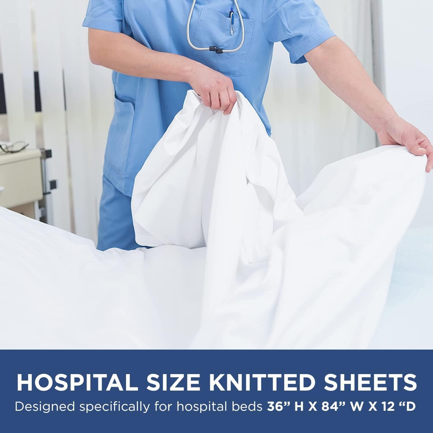 Wrinkle-Resistant 2 Pack Fitted Hospital Bed Sheets with Elastic All Around for a Perfect Fit - Cotton Rich Soft Knitted Jersey Sheet, ... - Breathable Egyptian Cotton Flat & Fitted Sheets Detail