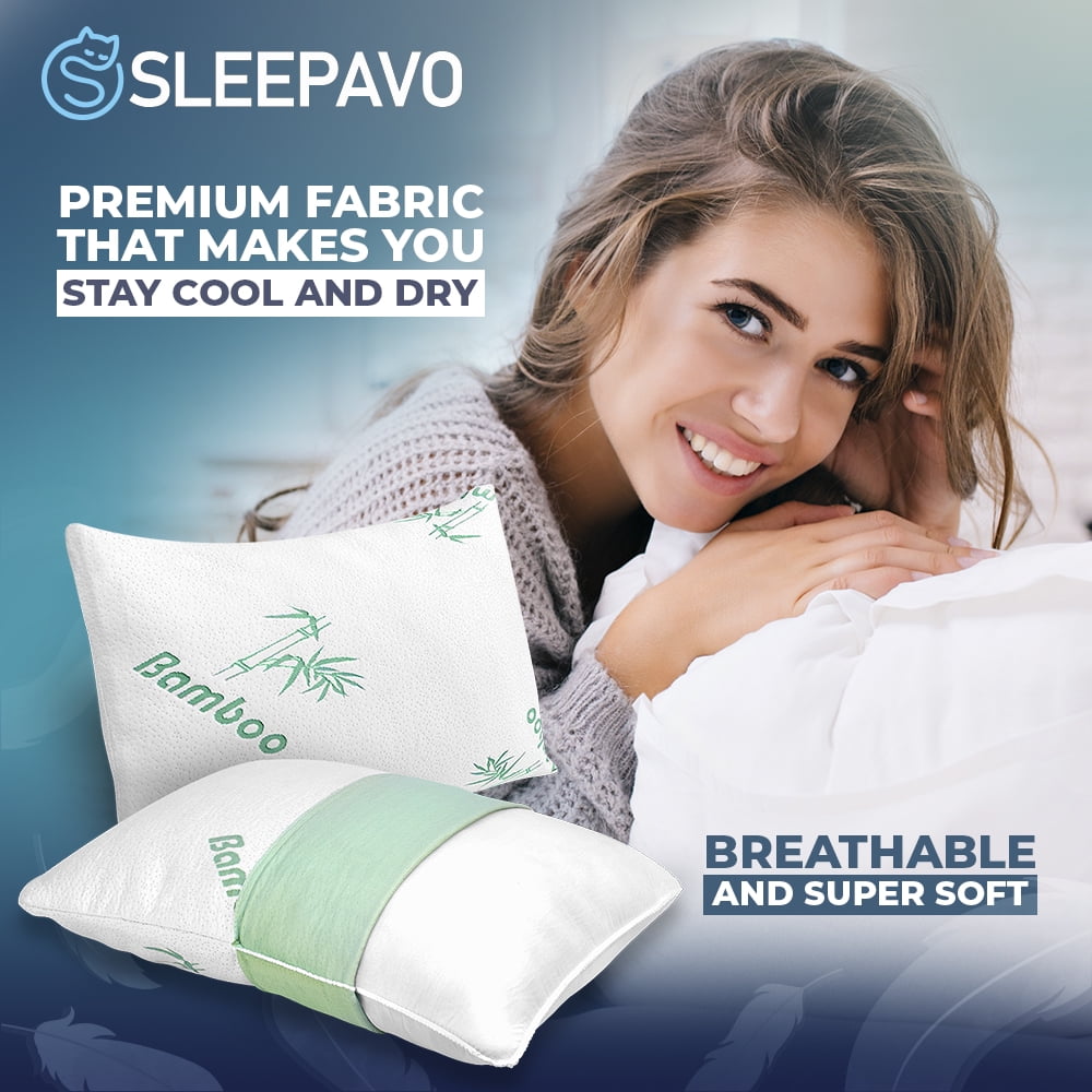 Fluffy Shredded Memory Foam Pillows Queen Size Set of 2 - Cooling Bed Pillows for Sleeping - Back, Stomach, Side Sleeper Soft, Comfy ... - Ergonomic Memory Foam Pillow for Neck Pain Support Detail