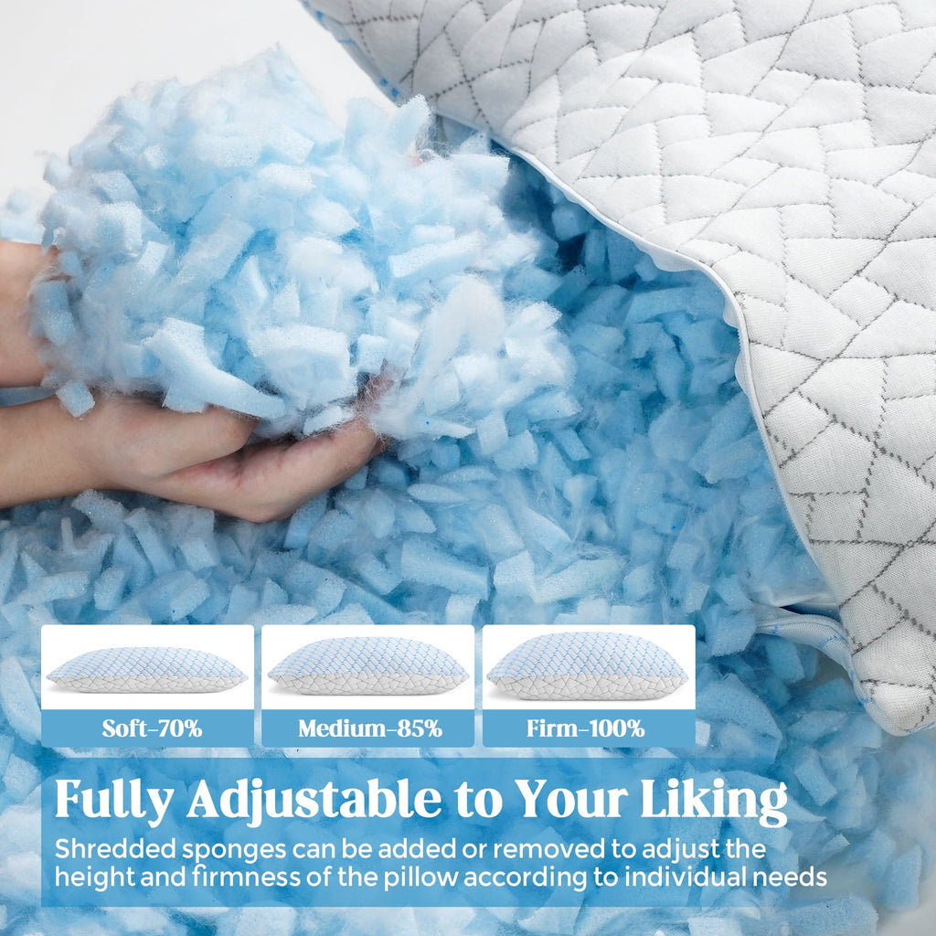 Ergonomic Memory Foam Shredded Memory Foam Pillows Standard Size Set of 2, Regulating Reversible Cooling Pillow Bed Pillow for Bed, Adjusta... - Hotel Quality Plush Sleeping Pillows Detail