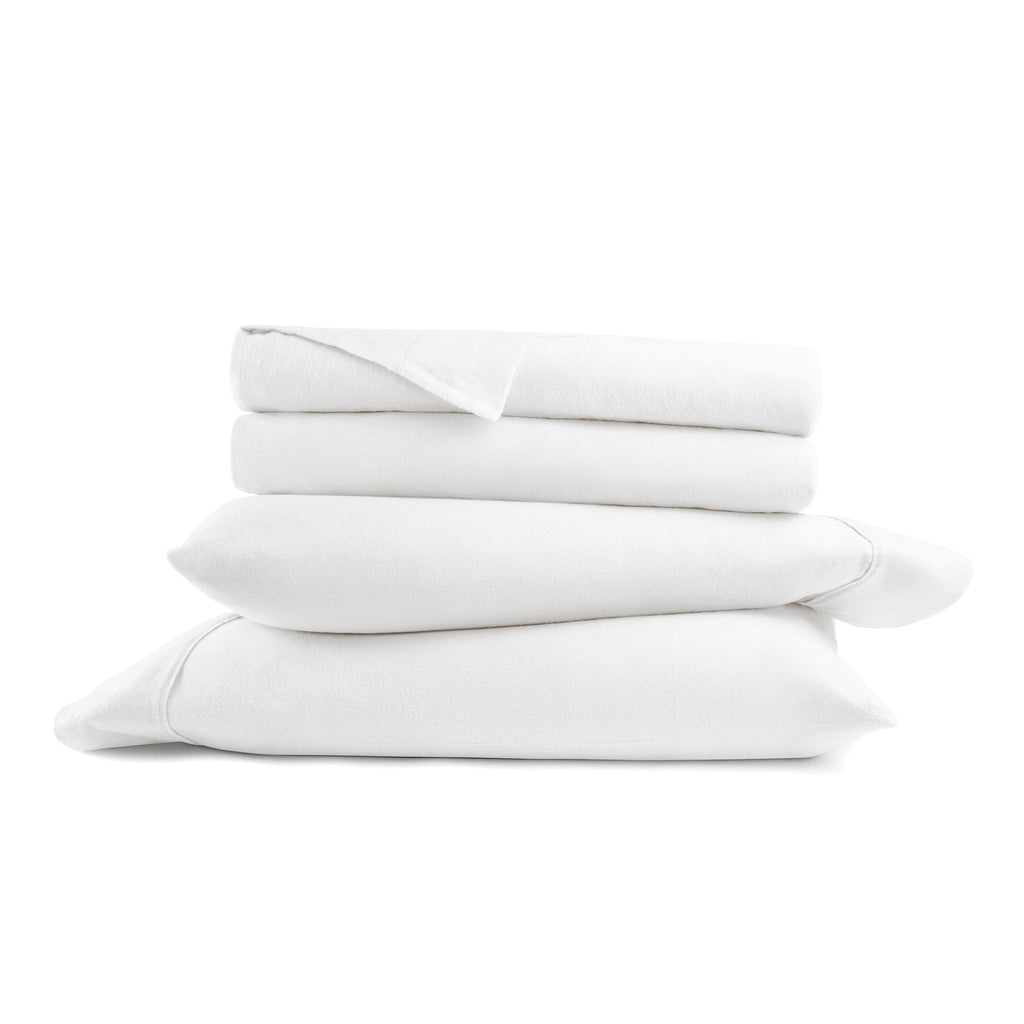 Breathable Luxury 100% Cotton Flannel Bed Sheets Set for Full Size Bedding in White - Breathable Egyptian Cotton Flat & Fitted Sheets Detail