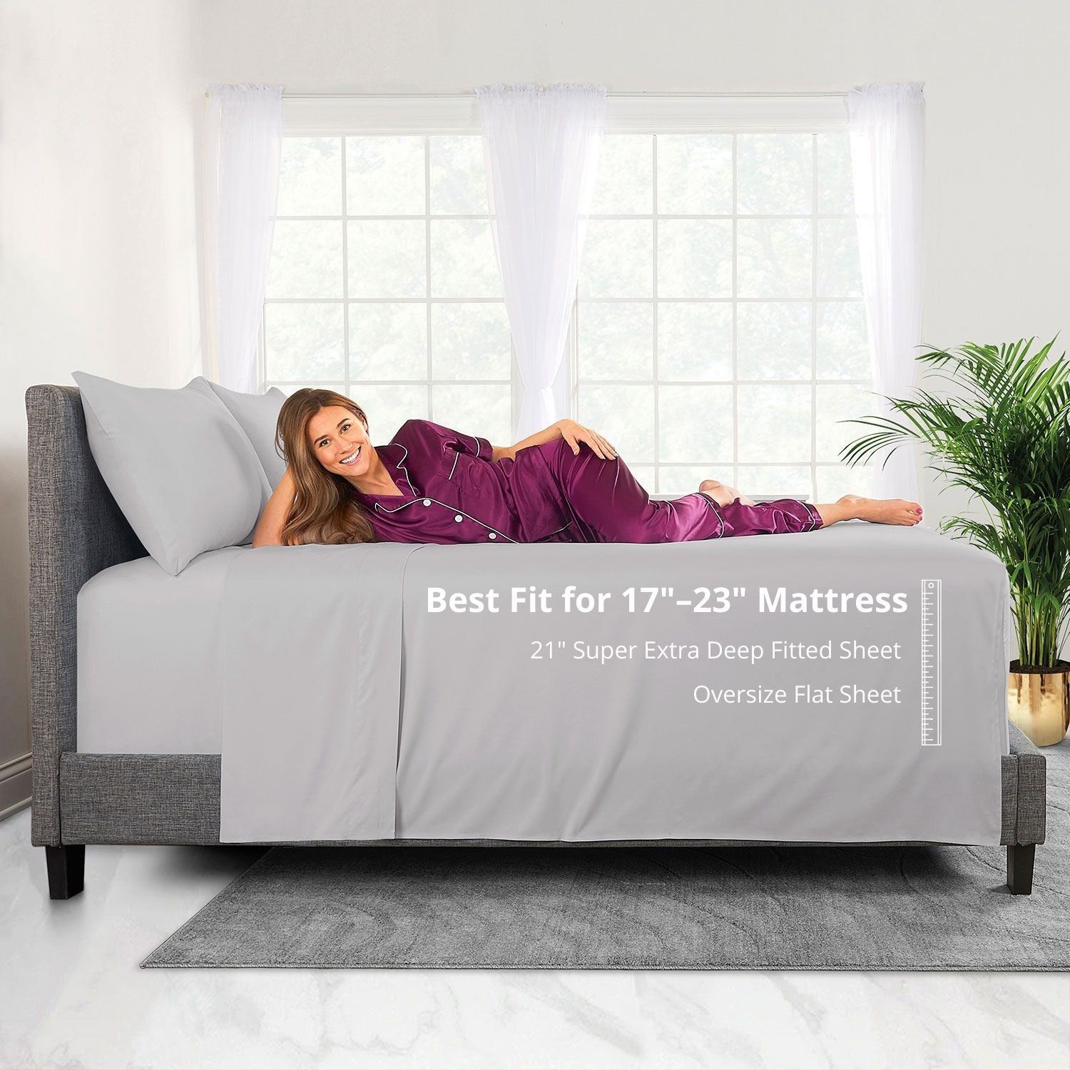 Cooling Sateen Bedding 21” King Extra Deep Pocket Sheets - Deep King Fitted Sheet - Super And Ultra Deep Sheet - For Deep Mattress -... - Cooling Hotel Quality Bedding Sheets and Pillowcases Detail