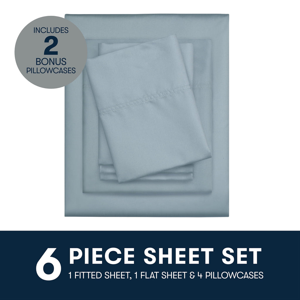 Premium Egyptian Cotton 6-Piece 800 Thread Count Lead Cotton Rich Adult Bed Sheet Set, King - Deep Pocket - Breathable Egyptian Cotton Flat & Fitted Sheets Detail