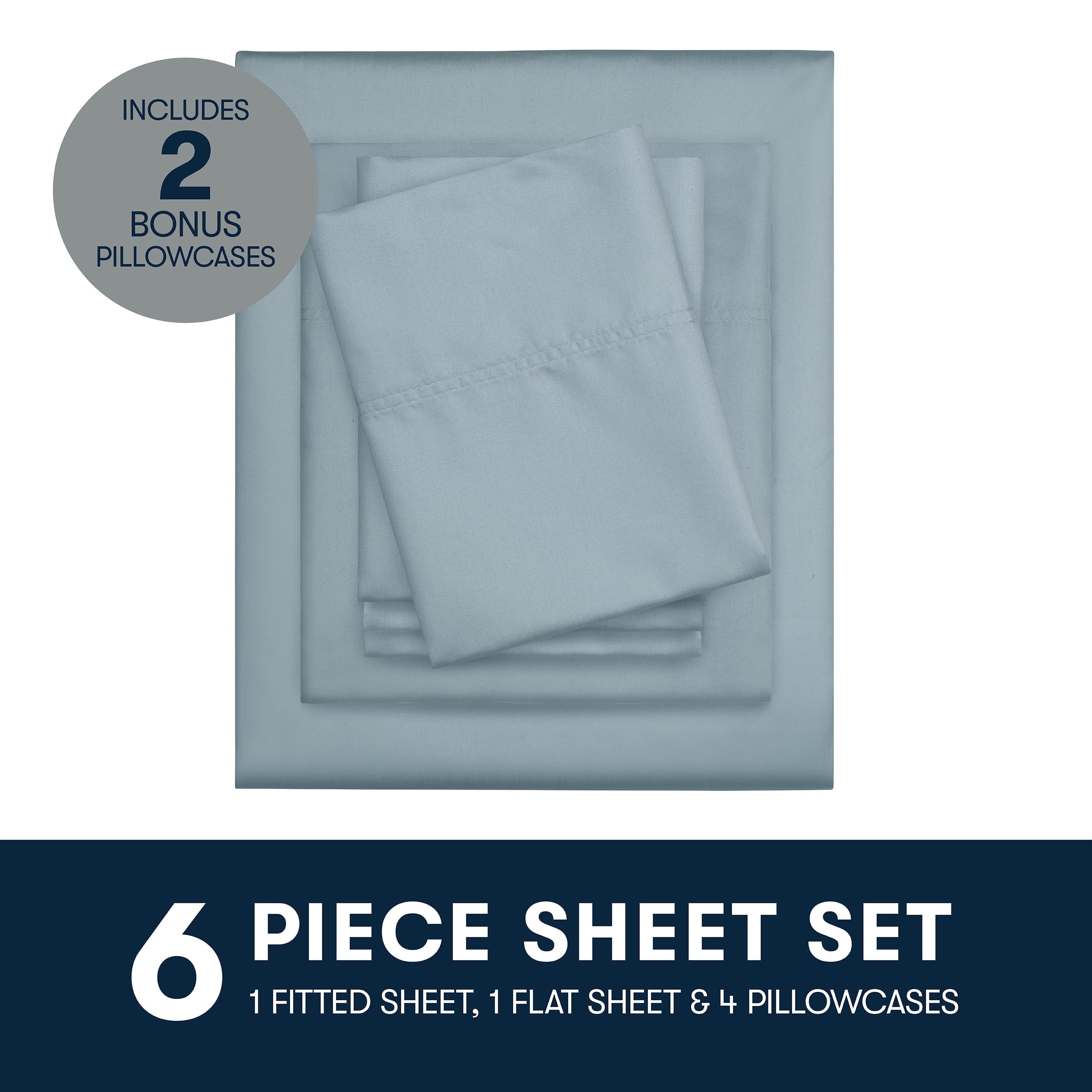 Premium Egyptian Cotton 6-Piece 800 Thread Count Lead Cotton Rich Adult Bed Sheet Set, King - Deep Pocket - Breathable Egyptian Cotton Flat & Fitted Sheets Detail