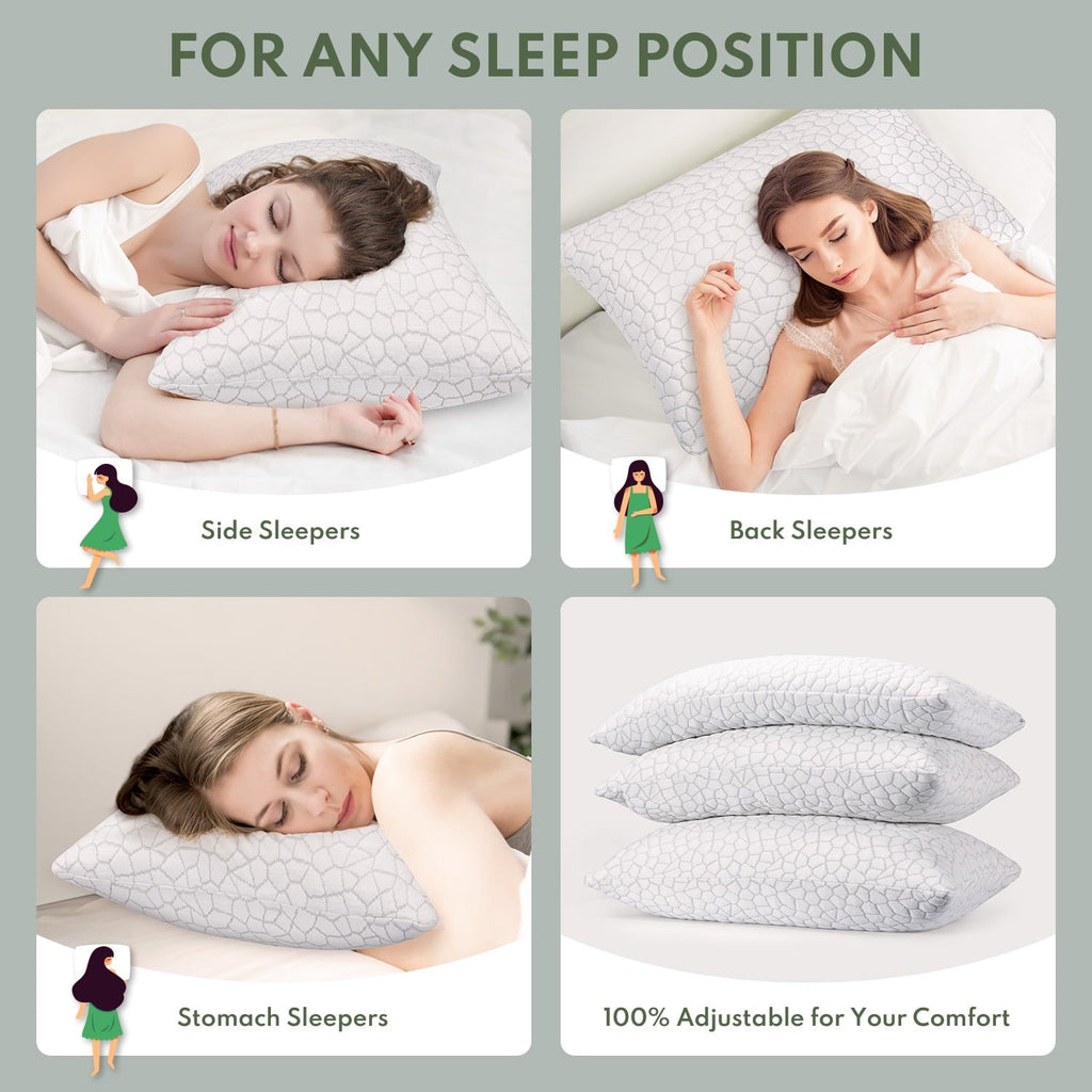 Orthopedic Support Cooling Memory Foam Queen Pillows for bed 2 Pack,Adjustable Support & Heat Dissipation Tech for Side,Back,Stomach & H... - Orthopedic Shredded Foam Bed Pillow Set Detail