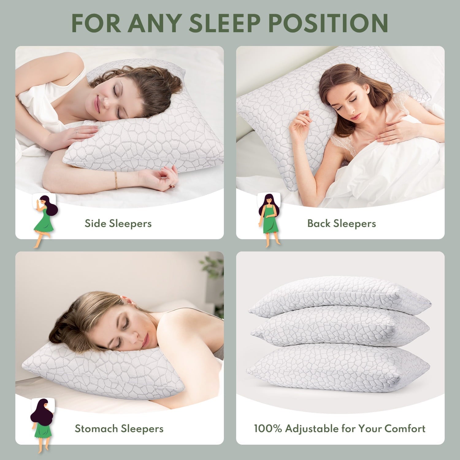 Orthopedic Support Cooling Memory Foam Queen Pillows for bed 2 Pack,Adjustable Support & Heat Dissipation Tech for Side,Back,Stomach & H... - Orthopedic Shredded Foam Bed Pillow Set Detail