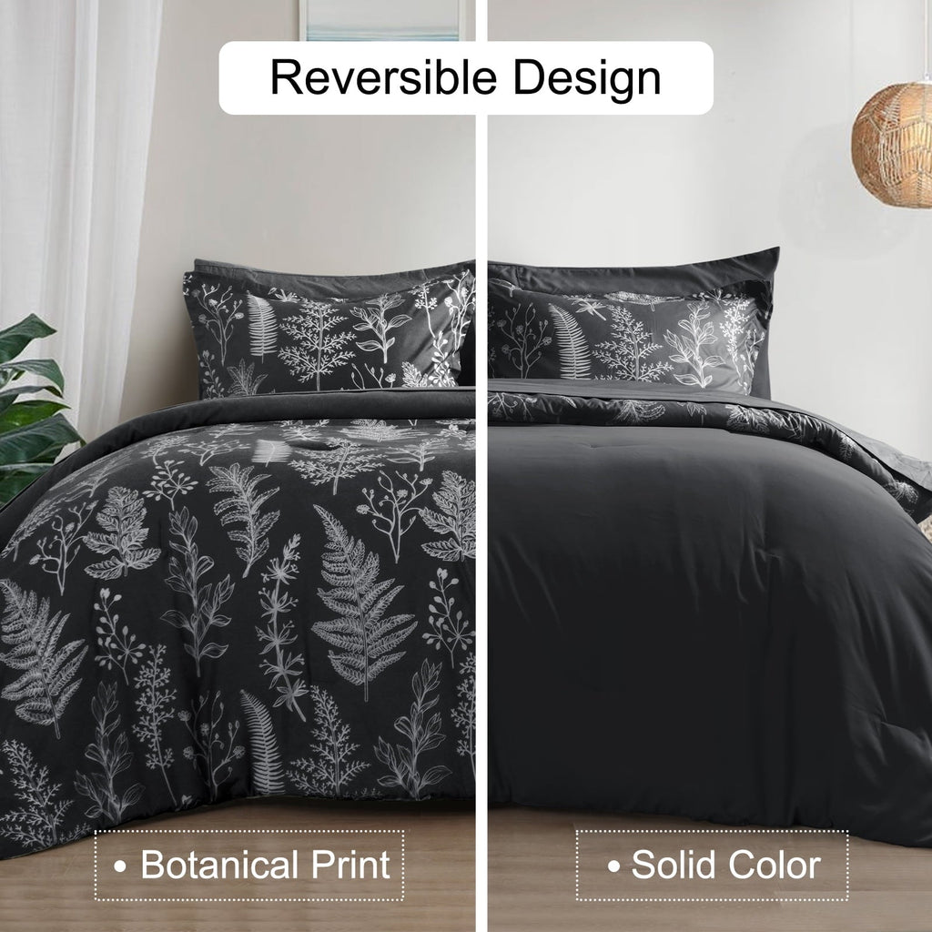 Heavyweight Warmth 3 Pieces Printed Comforter Set Queen Size, Lightweight Botanical Floral Bed in a Bag, Ultra Soft Bedding Set with 1 R... - Cloud-Like Soft Lightweight Bed Comforter Detail