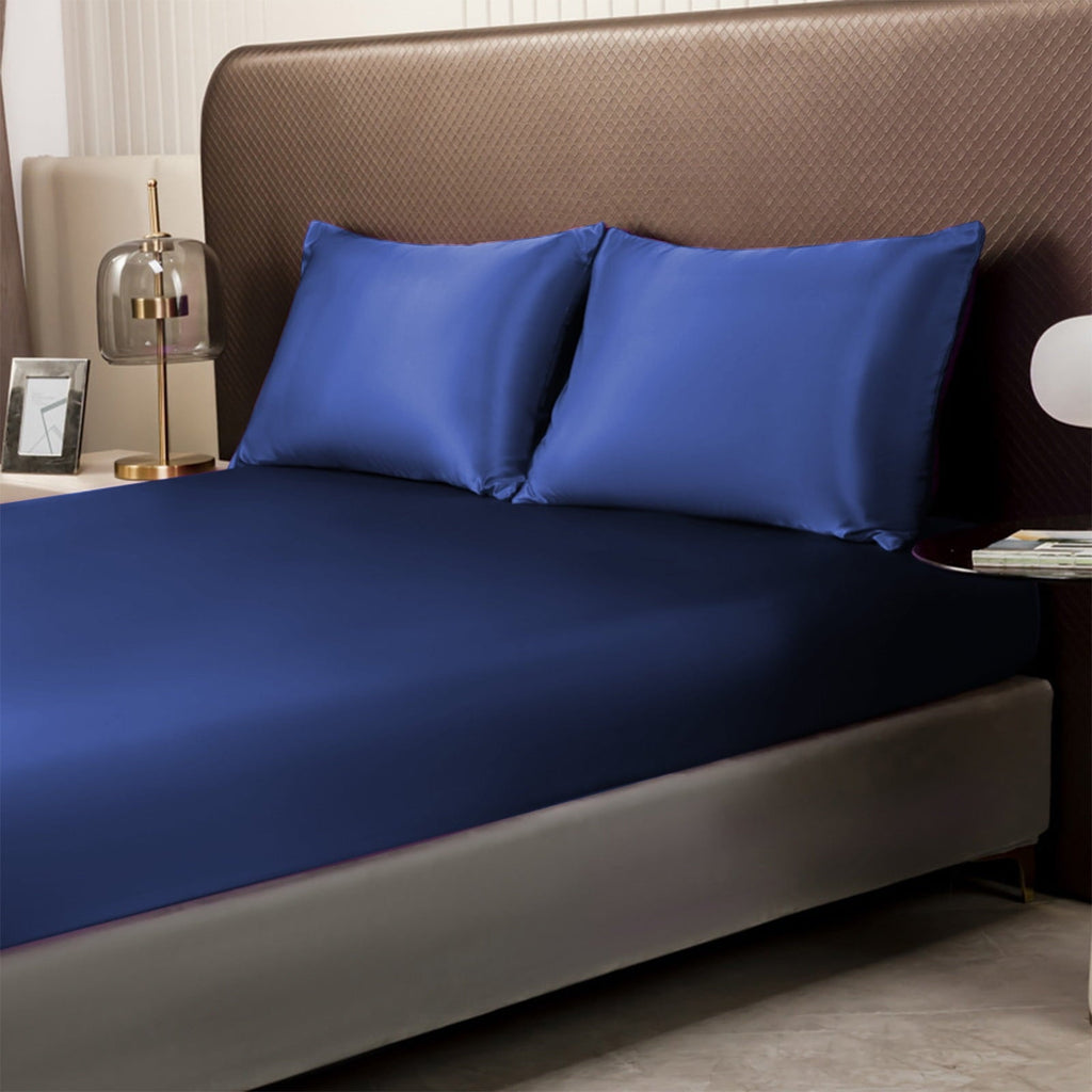 Premium Egyptian Cotton Satin Twin Fitted Sheet, Easy Care, Fade Free, Long Lasting - Bottom Sheet 15" Deep Pocket Silk Fitted Sheet, Soft Wa... - Breathable Egyptian Cotton Flat & Fitted Sheets Detail