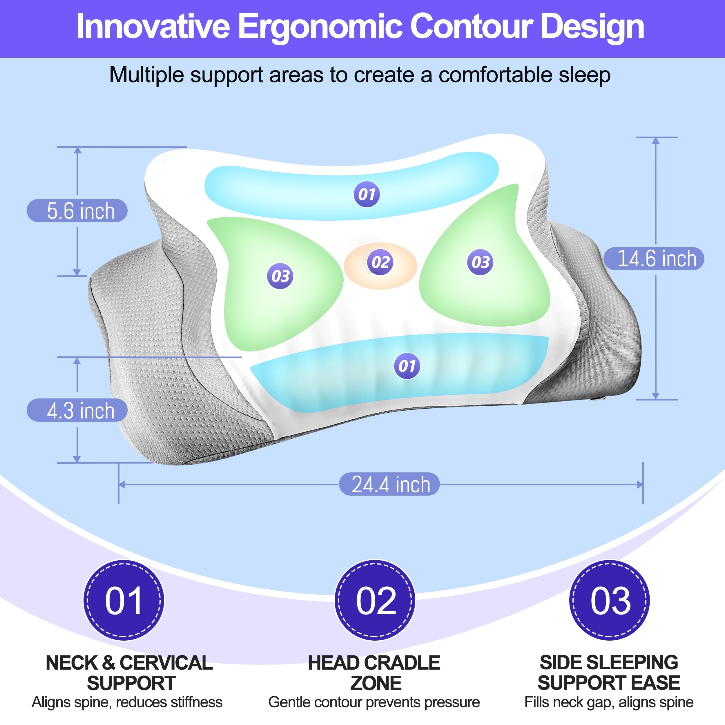 Decorative Plump Ergonomic Cervical Pillows，Memory Foam Bed Pillow for Neck & Shoulder Pain Relief for Side Back Stomach Sleepers White - Hotel Quality Plush Sleeping Pillows Detail