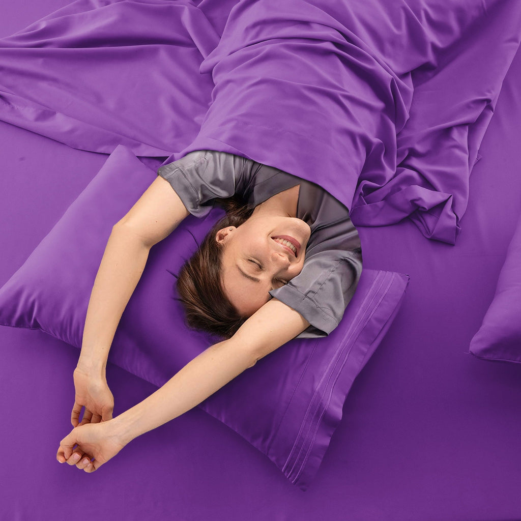 Wrinkle-Resistant King Bed Sheets - 16 Inch Deep Pocket 6 Piece Microfiber Bedding Sheets & Pillowcase Sets - Purple - Luxury Bed Sheet Set with Deep Pockets Detail
