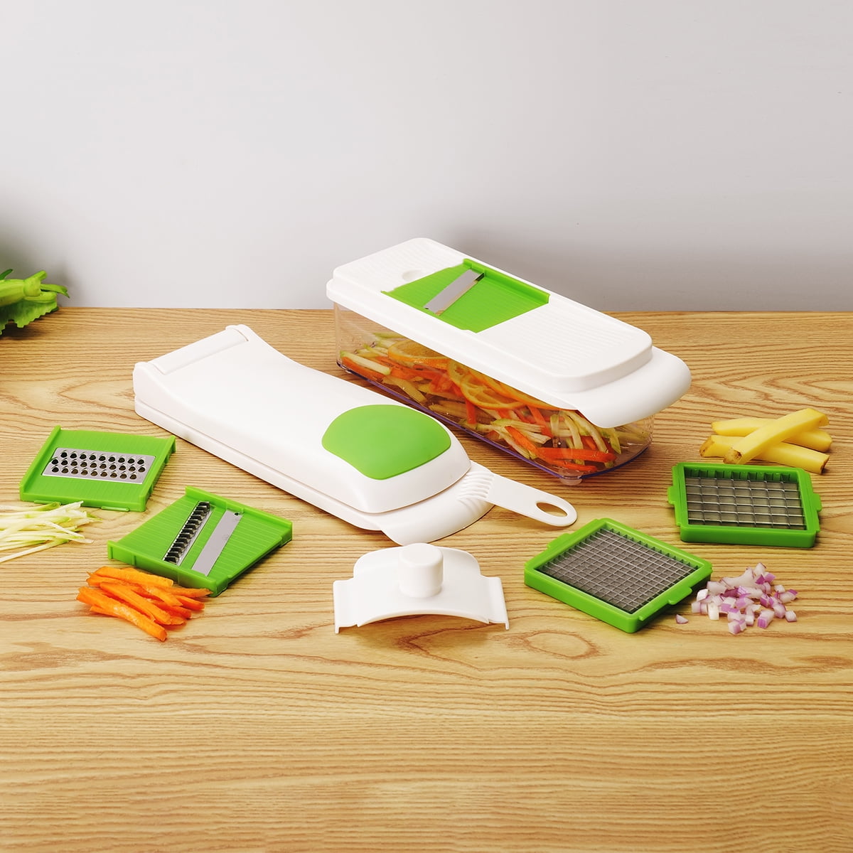 Multi-Functional 11 Pieces Multi-Function Nice Dicer and Mandoline, Stainless Steel, Green Glaze, 820g - Kitchen Gadget Tool for Quick Food Prep Detail