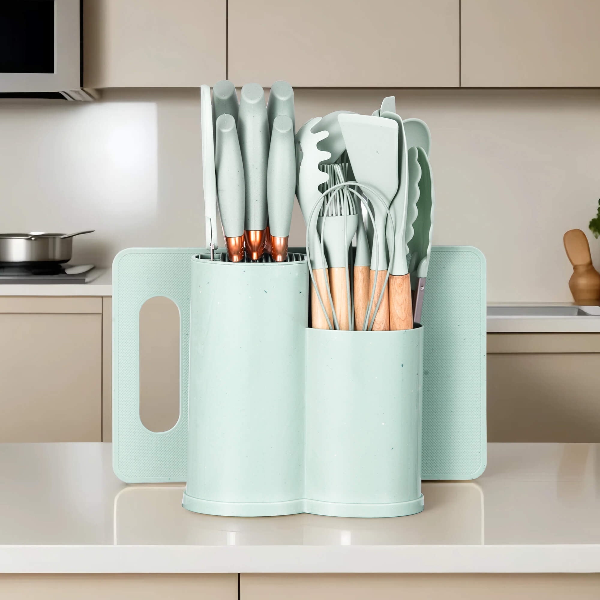 Chef-Quality 19pcs Silicone Kitchen Utensil Set, Heat-Resistant Non-Stick Easy Cooking Cleaning Home Light-Green - Heavy Duty Stainless Steel Kitchen Shears Detail