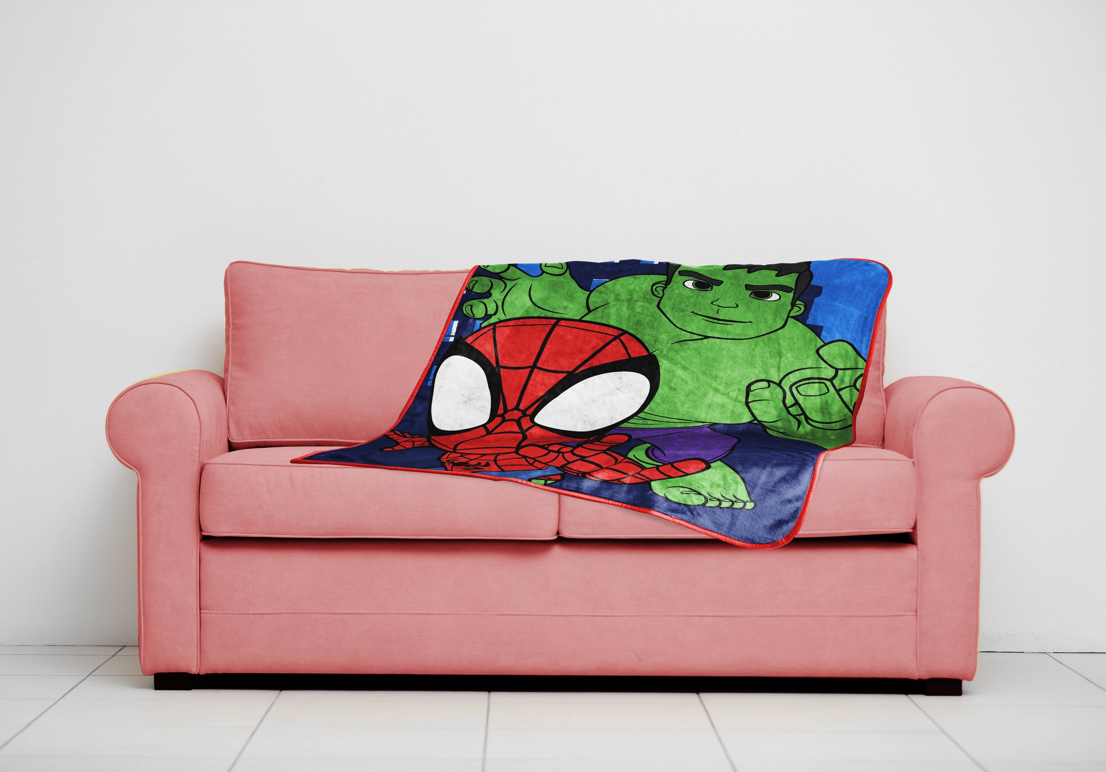 Reversible Sherpa Spidey & His Amazing Friends Kids Throw, 46 x 60, Microfiber, Blue, Marvel - Super Soft Reversible Sherpa Flannel Blanket Detail