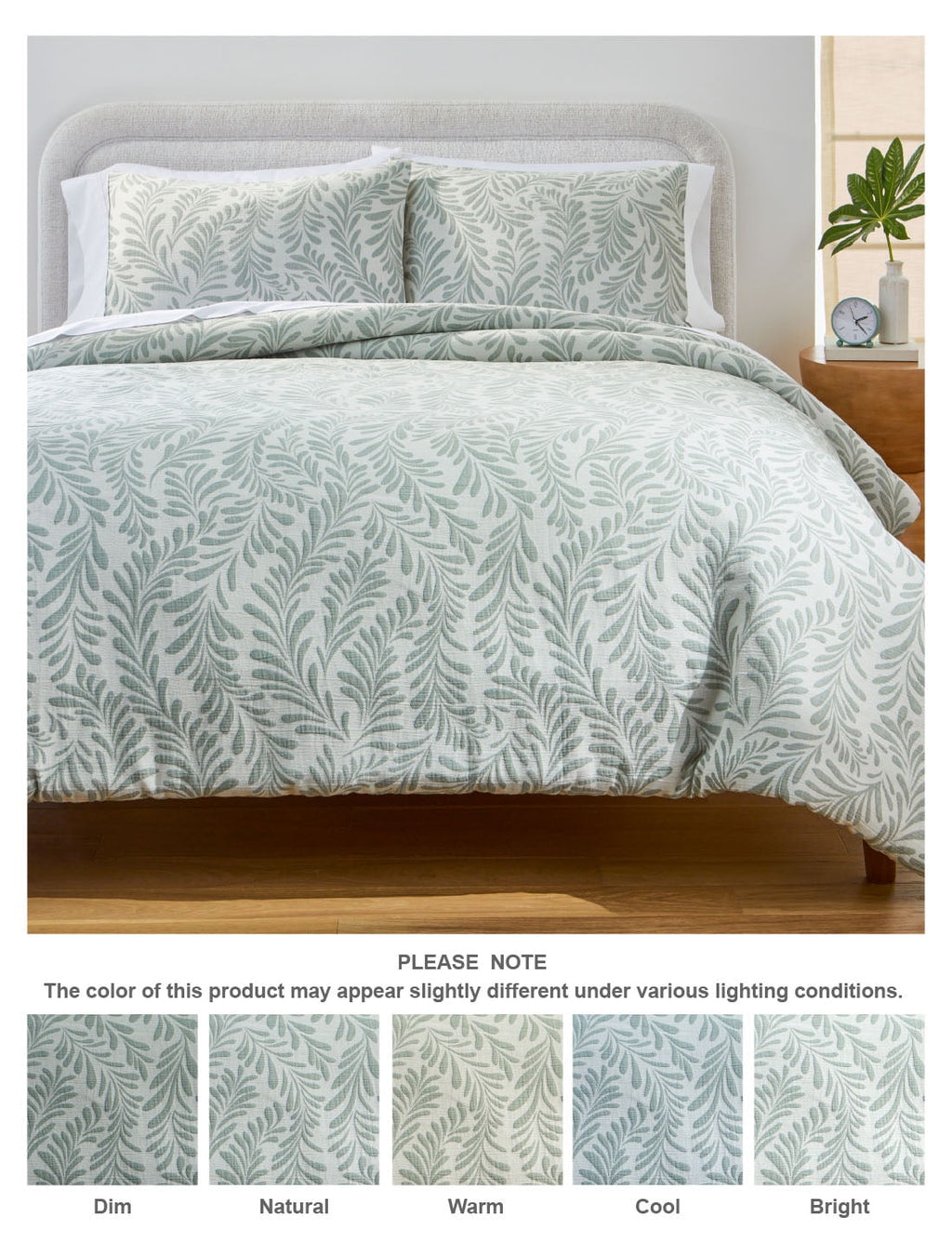 Luxurious Quilted Botanical 3-Piece Comforter Set, Green, Full Queen, All Ages - Luxurious Quilted Duvet Cover Set Detail