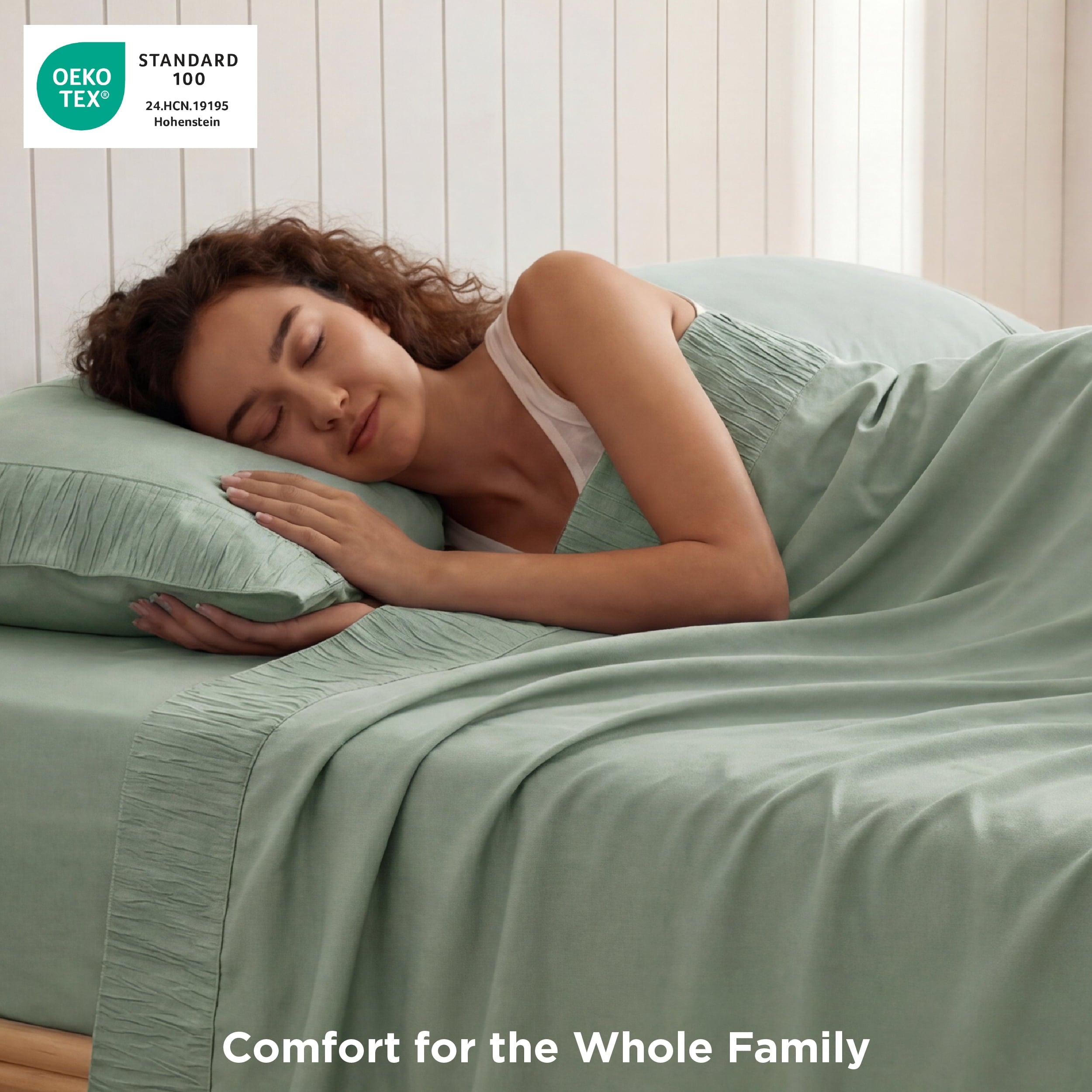 Wrinkle-Resistant Queen Sheets Set, 4 Pieces Deep Pockets Cooling Soft Polyester Microfiber Bed Sheets Set, Sea Foam Green - Cooling Hotel Quality Bedding Sheets and Pillowcases Detail