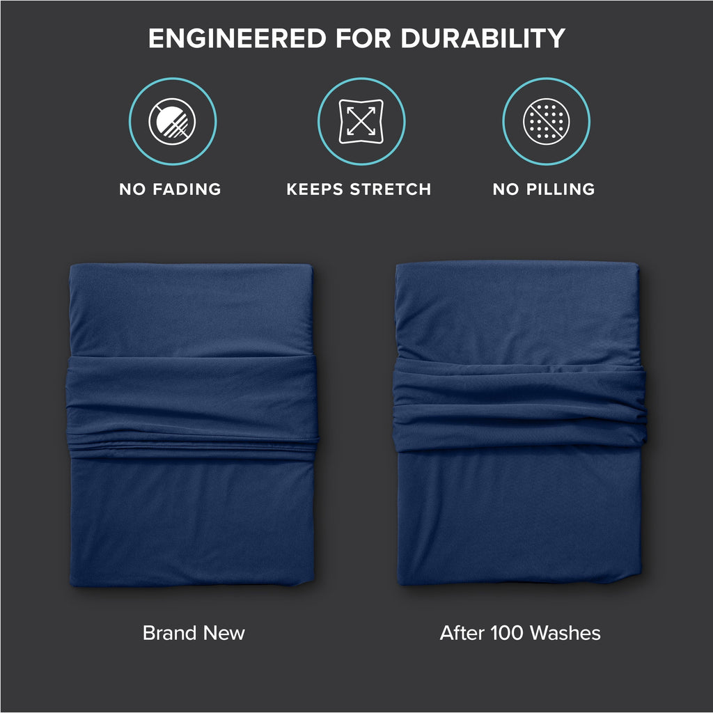 Cooling Sateen Cooling Performance Jersey Knit Stretch Sheet Set, Moisture-Wicking & Breathable, 4-Way Stretch Bed Sheets, Envelope ... - Premium Ultra-Soft Pillowcase Pair for Sleeping Detail