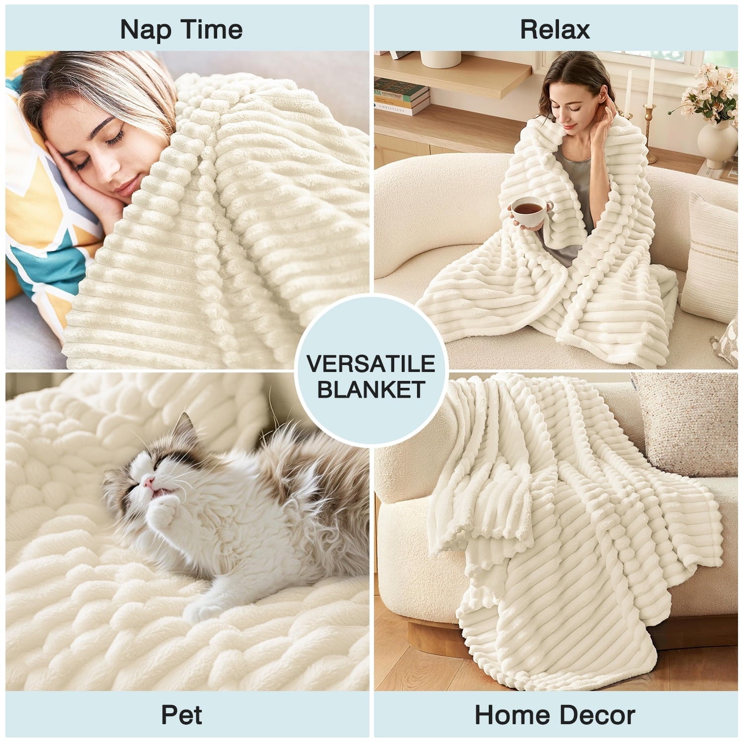Reversible Sherpa Extra Soft with Strip, Plush Fuzzy Cozy Bed s and s for Couch,Bed,Sofa,Lightweight and Versatile s for Office Bedroom... - Lightweight Plush Warm Blanket for All Seasons Detail