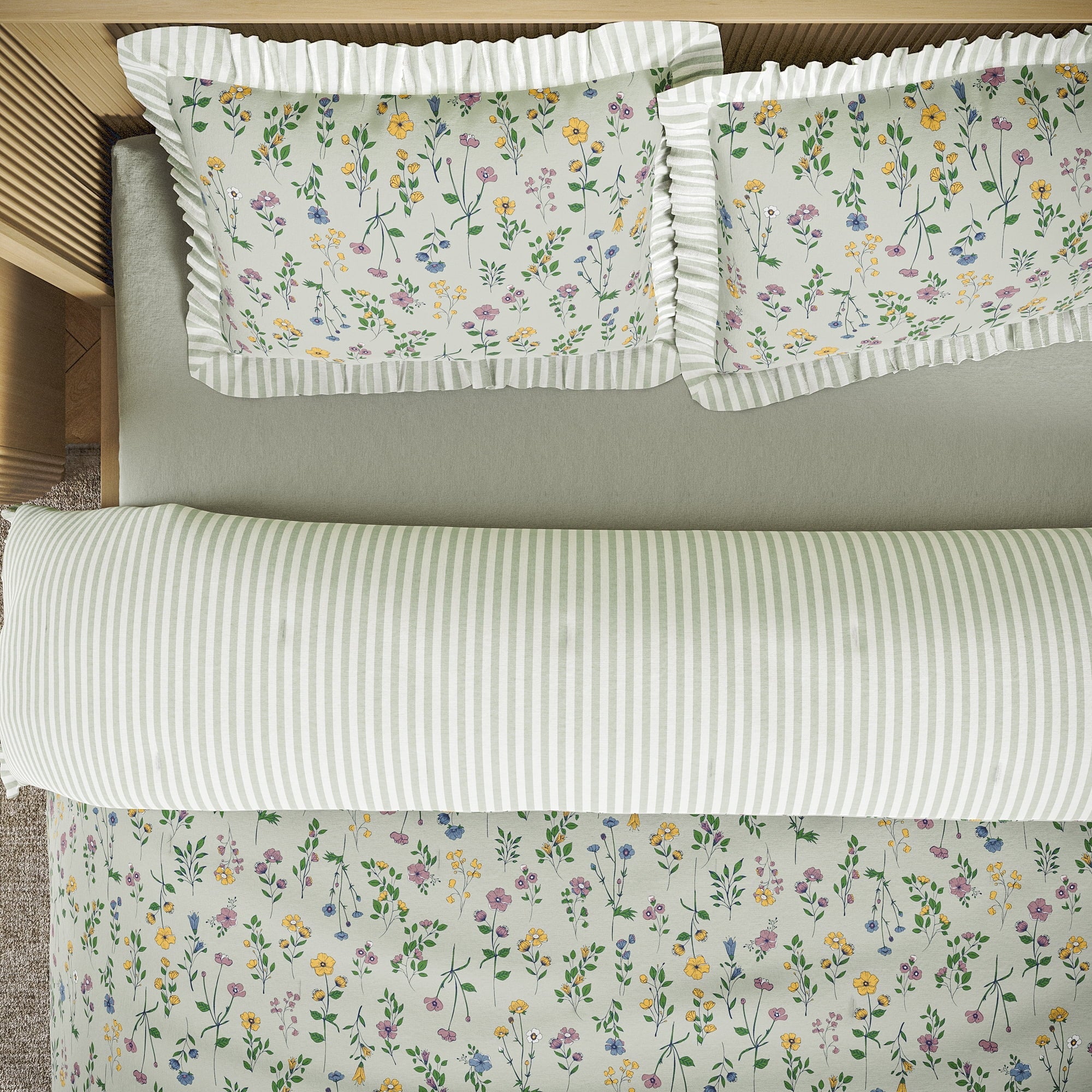 Heavyweight Warmth 100% Cotton Botanical 3-Piece Sage Green Comforter Set, Full/Queen - Cloud-Like Soft Lightweight Bed Comforter Detail