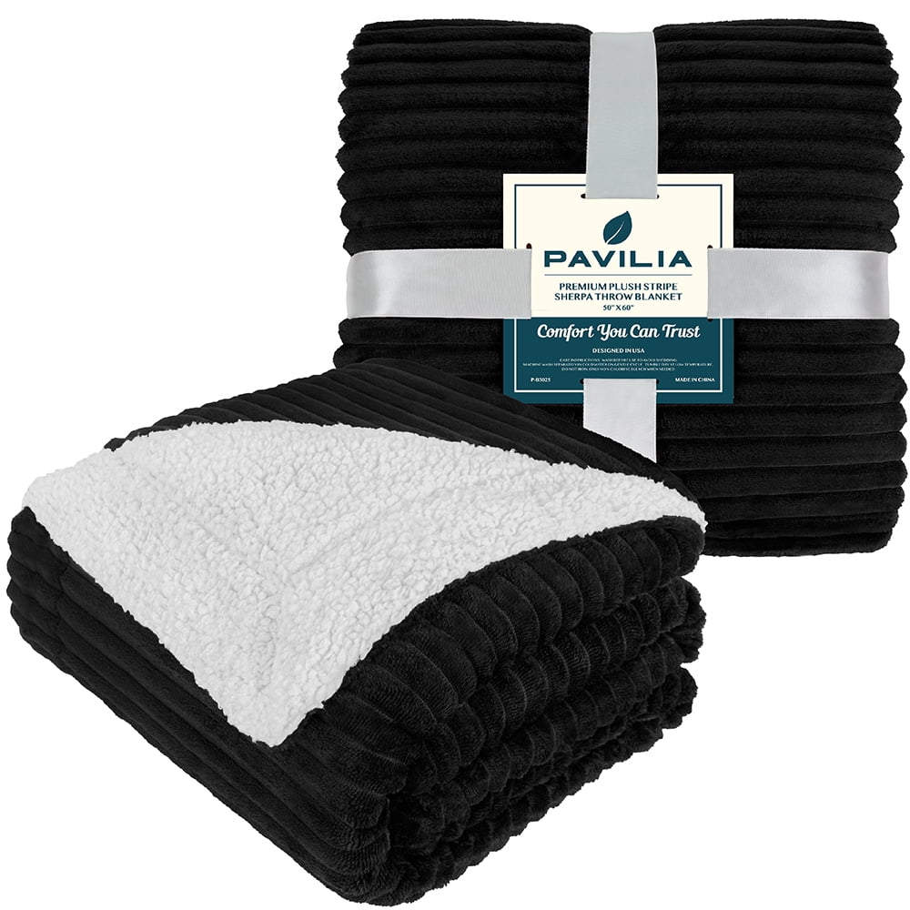Cozy Fleece Reversible Sherpa Fleece Throw Blanket Black, Plush Flannel Throw, Ultra Soft Warm Ribbed Microfiber Blanket for Sofa... - Lightweight Plush Warm Blanket for All Seasons Detail