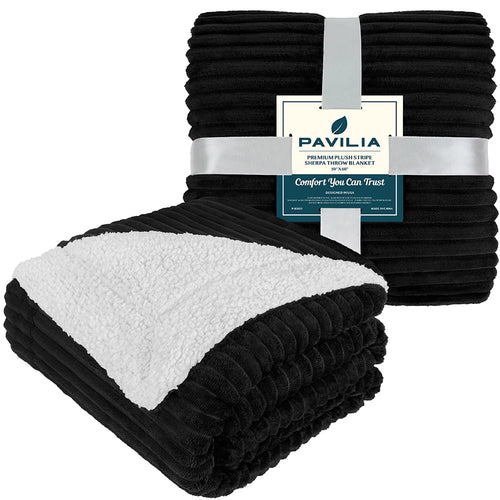 Cozy Fleece Reversible Sherpa Fleece Throw Blanket Black, Plush Flannel Throw, Ultra Soft Warm Ribbed Microfiber Blanket for Sofa... - Lightweight Plush Warm Blanket for All Seasons Detail
