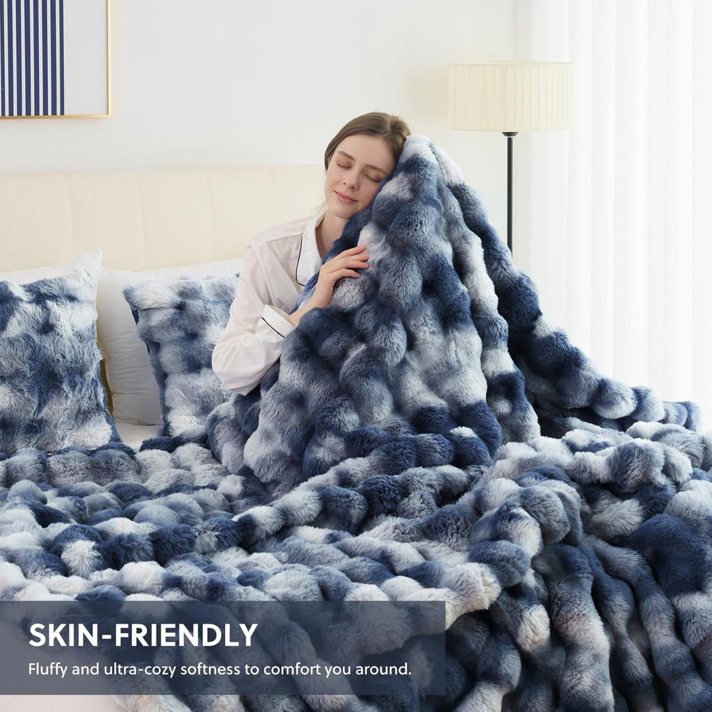 Decorative Knitted Faux Fur Throw Blanket for Couch Luxury Fluffy Thick Bubble Blanket Warm Cozy Throw for Bedroom Living Room, 50" x 60... - Lightweight Plush Warm Blanket for All Seasons Detail